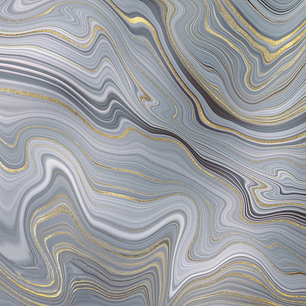 Silver Grey Gold Marble Swirl Square Area Rug 6x6 - Soft Washable Modern Abstract Non-Slip Carpet for Living Room, Bedroom, Kitchen, Dining Room | Indoor Home Office Floor Cover | Perfect for Contemporary Decor & High-Traffic Areas