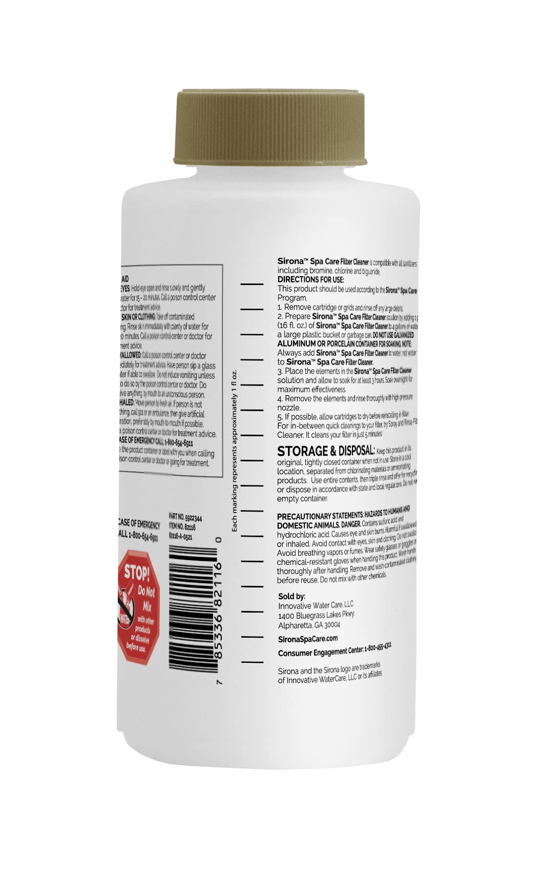 Sirona 82116 16 oz Filter Cleaner for Water Purifiers & Coffee Makers - Removes Limescale & Mineral Deposits - Perfect for Home & Office Use