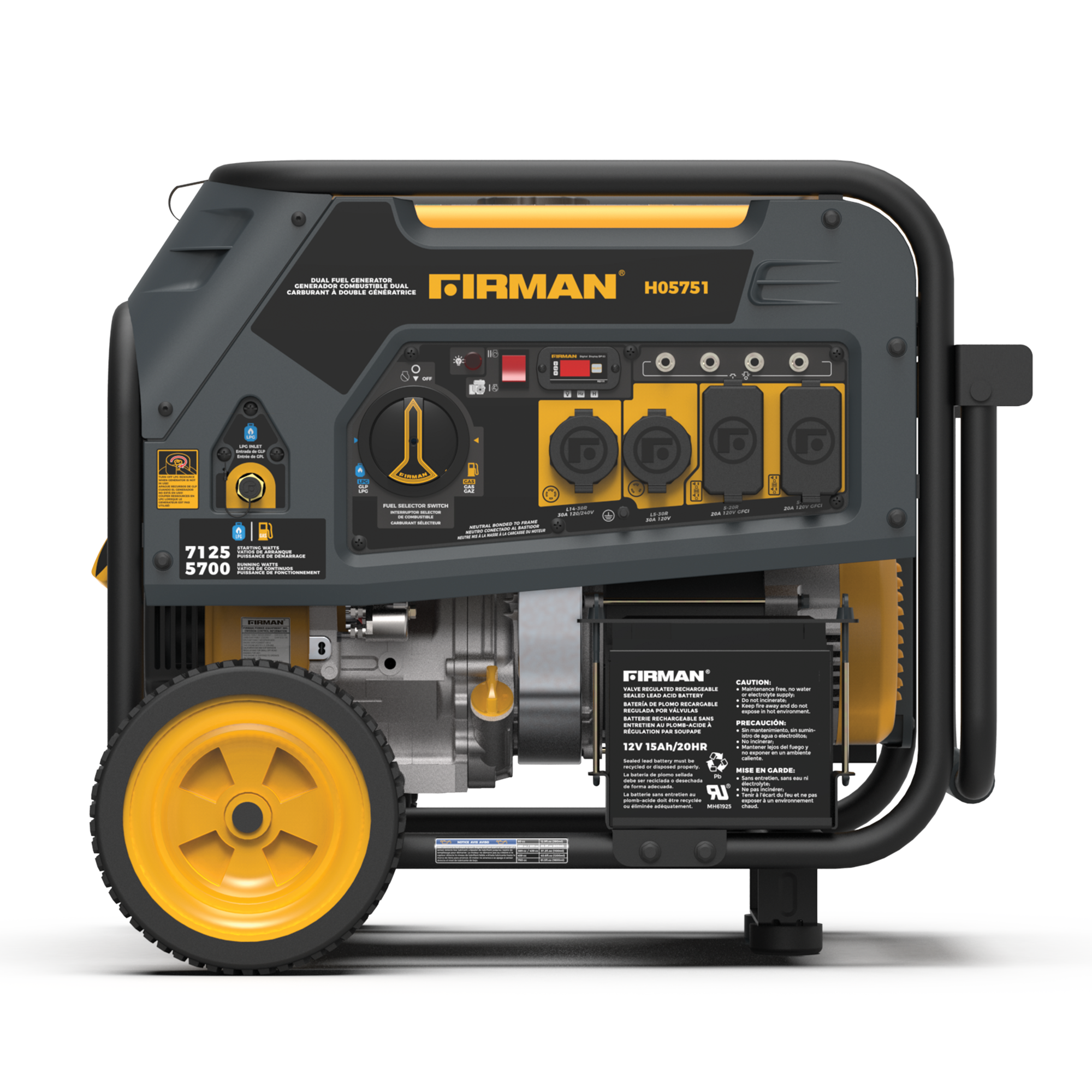 Dual Fuel Portable Generator 5700W with Electric Start - 120V/240V Output for Camping, Home Backup & Outdoor Power Needs