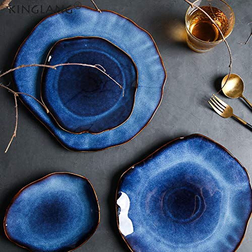 Nordic Ceramic Salad Plates Set of 4 - Handmade Irregular Dinner Plates with Kiln Glaze - Perfect for Salad Serving, Appetizer Dishes & Modern Tableware Decor