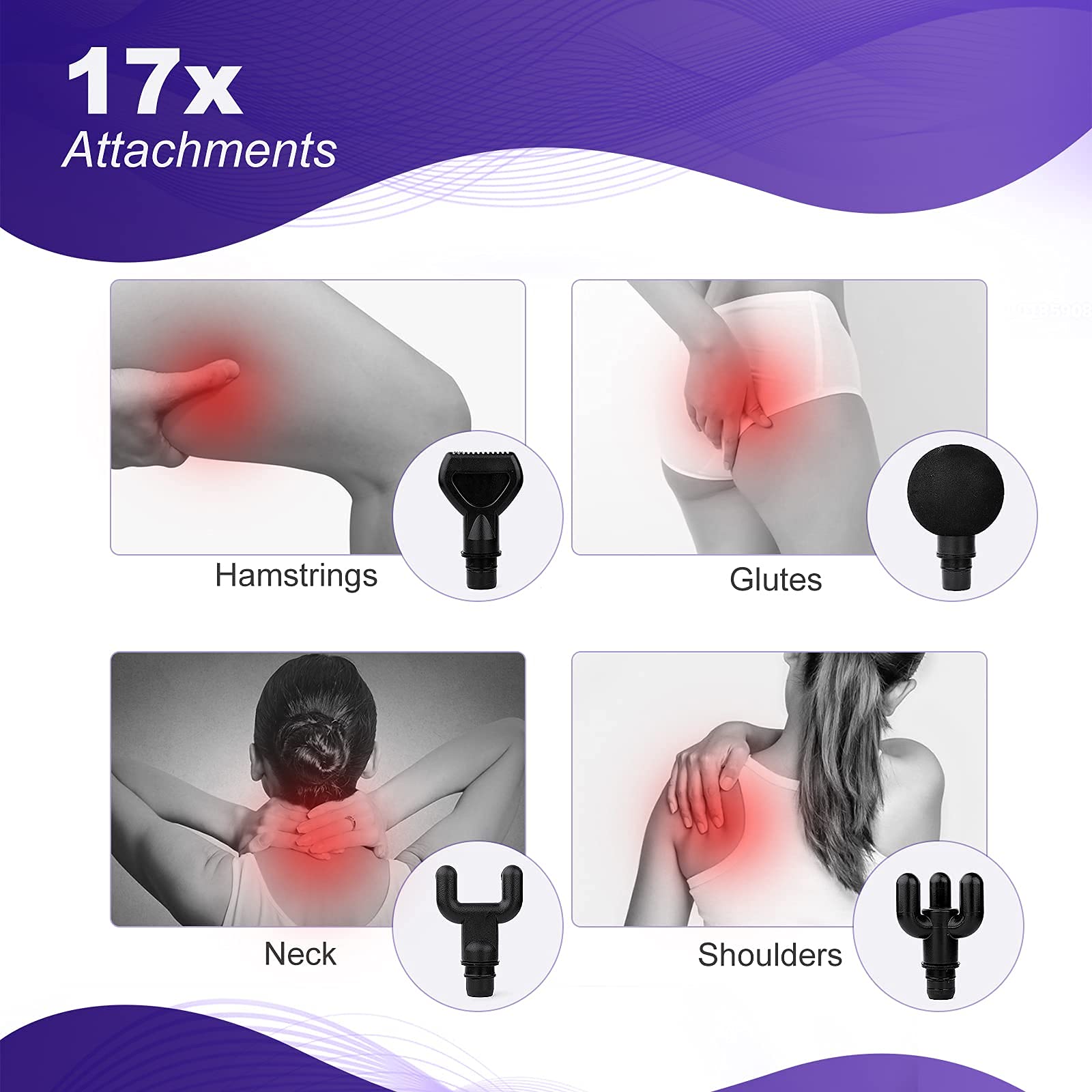17-in-1 Massage Gun Attachment Heads Set - 18.5mm (0.73 inch) Universal Muscle Massager Heads for Deep Tissue Therapy - Perfect for Back, Neck, Leg Pain Relief & Post-Workout Recovery