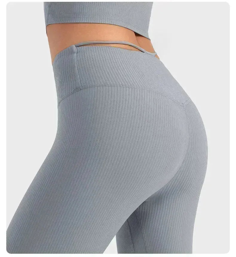 High Waist Yoga Pants for Women - Lemon Align Ribbed Workout Leggings with Elastic Lift Hip - Perfect for Running, Fitness, Exercise & Pilates - Gym, Lounge & Everyday Wear