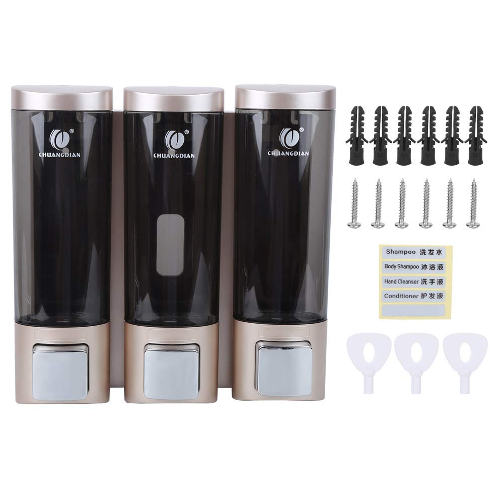 3X 200ml Wall-Mounted Manual Soap Dispenser - 3-Chamber Shampoo & Shower Gel Container for Bathroom, Kitchen & Salon | Durable & Leakproof Design