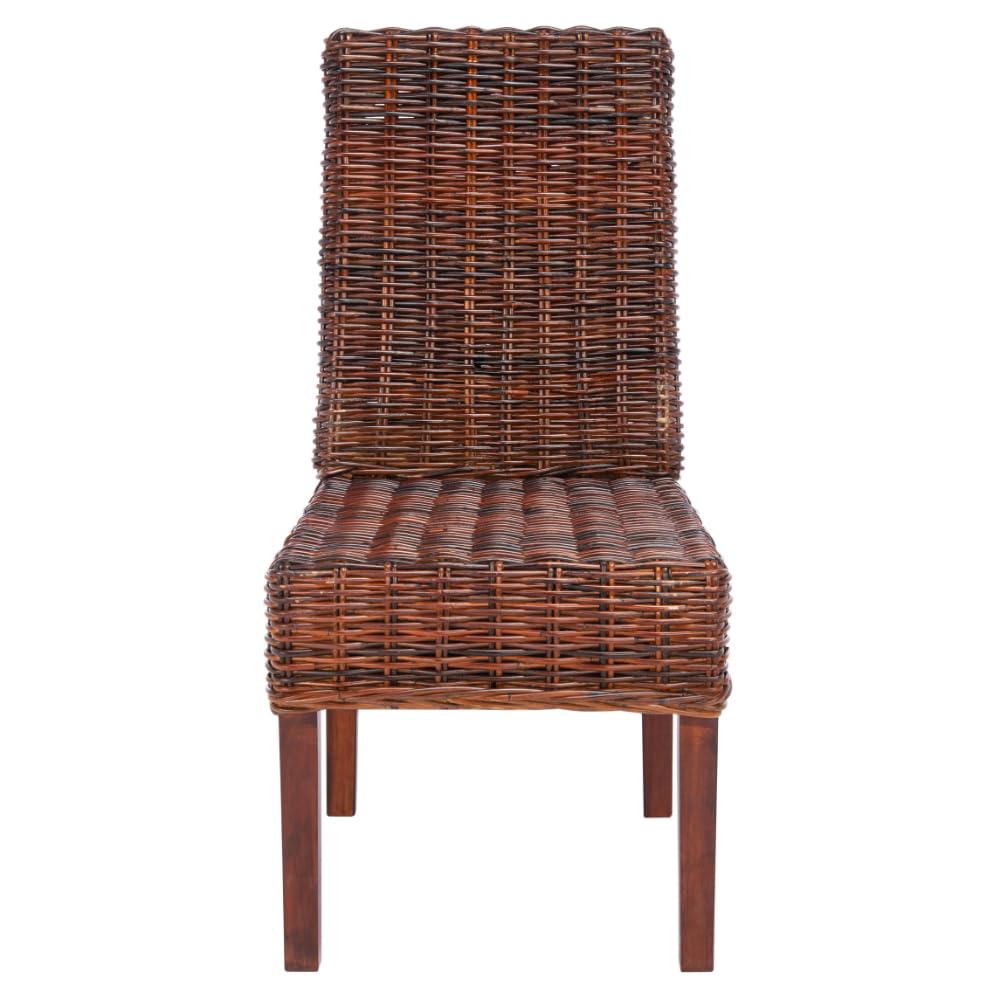 Safavieh Home Collection Aubrey Walnut Wicker Side Chair - Rustic Farmhouse Dining Chair for Kitchen, Patio & Outdoor Use - Handwoven Rattan Accent Chair with Wooden Frame
