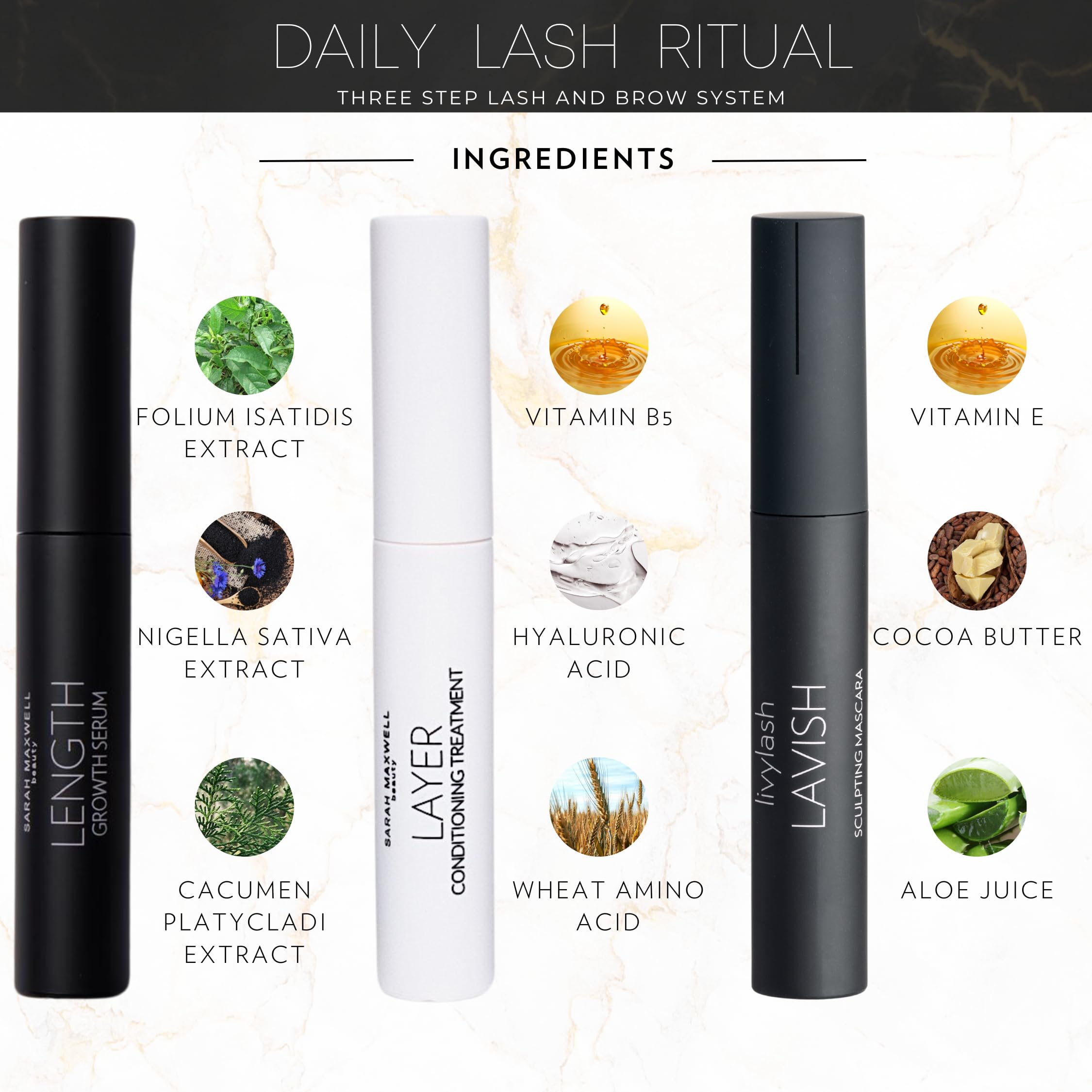 Sarah Maxwell Beauty - Vegan & Cruelty-Free 3-Step Lash & Brow Growth Serum Kit | Natural Eyelash Enhancer for Longer, Fuller Lashes | Daily Lash Treatment for Women | Perfect for Nighttime Routine & Special Occasions