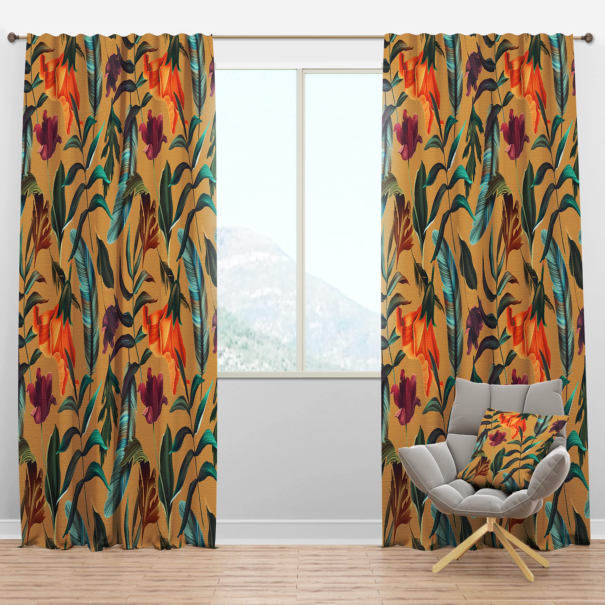 Retro Tropical Flowers & Feathers Blackout Curtains - Thermal Insulated Bedroom & Living Room Drapes - 52x120 Single Panel - Perfect for Home Decor, Sun Protection & Energy Savings