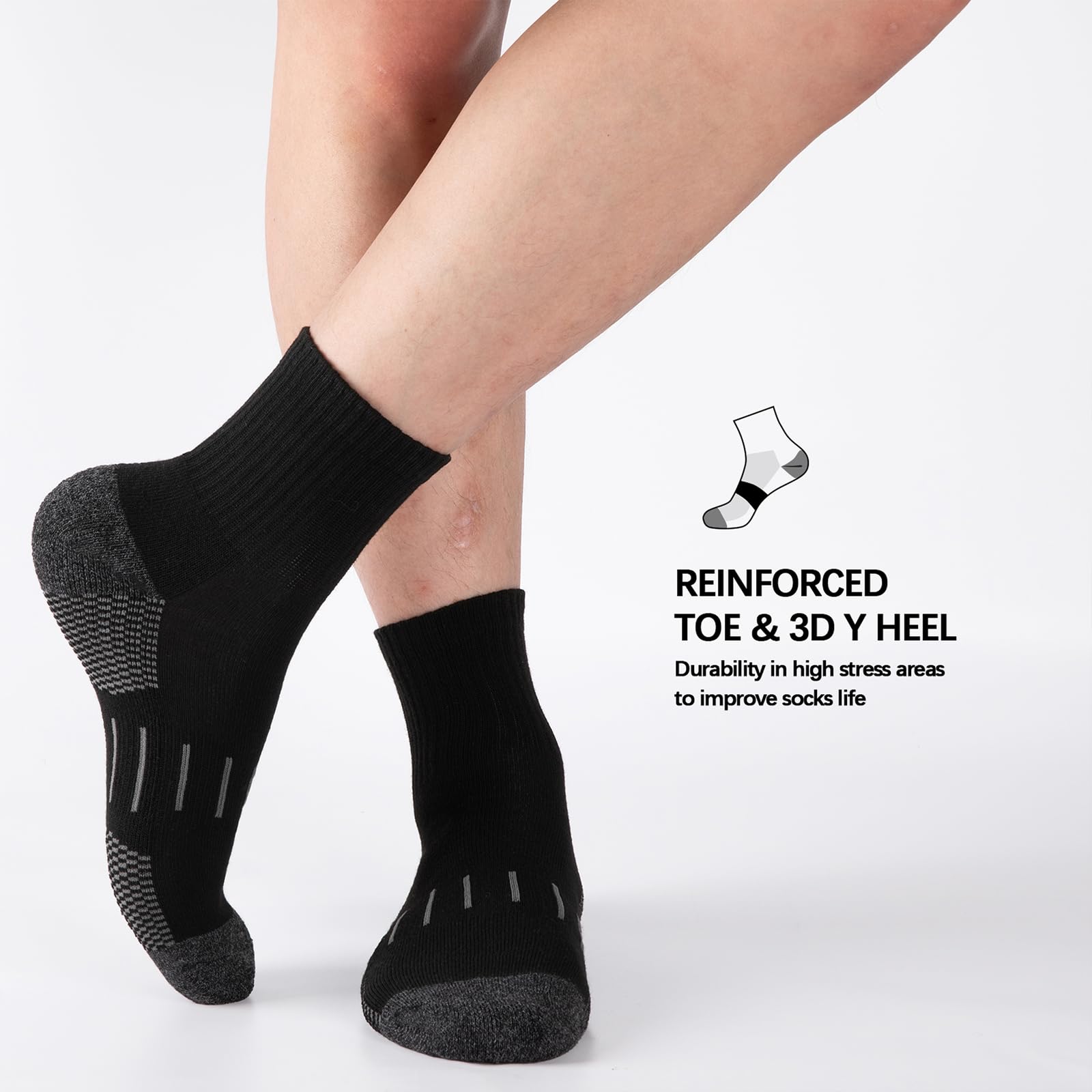 Heatuff Men's Ankle Athletic Socks - 8 Pairs Moisture-Wicking Cushioned Quarter Socks for Running, Sports & Work - Perfect for Gym, Hiking & Everyday Wear