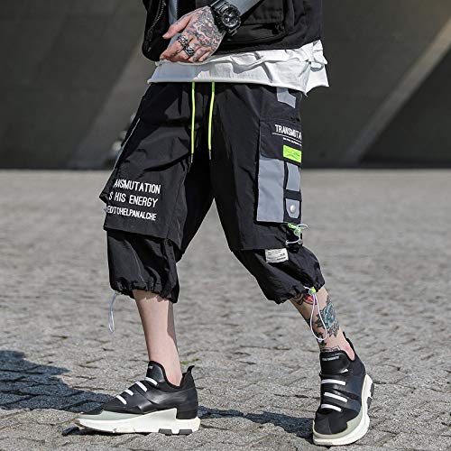 MOKEWEN Men's Techwear Jogger Cargo Shorts with Drawstring Waist & Multiple Pockets - Breathable Streetwear for Gym, Hiking & Casual Wear