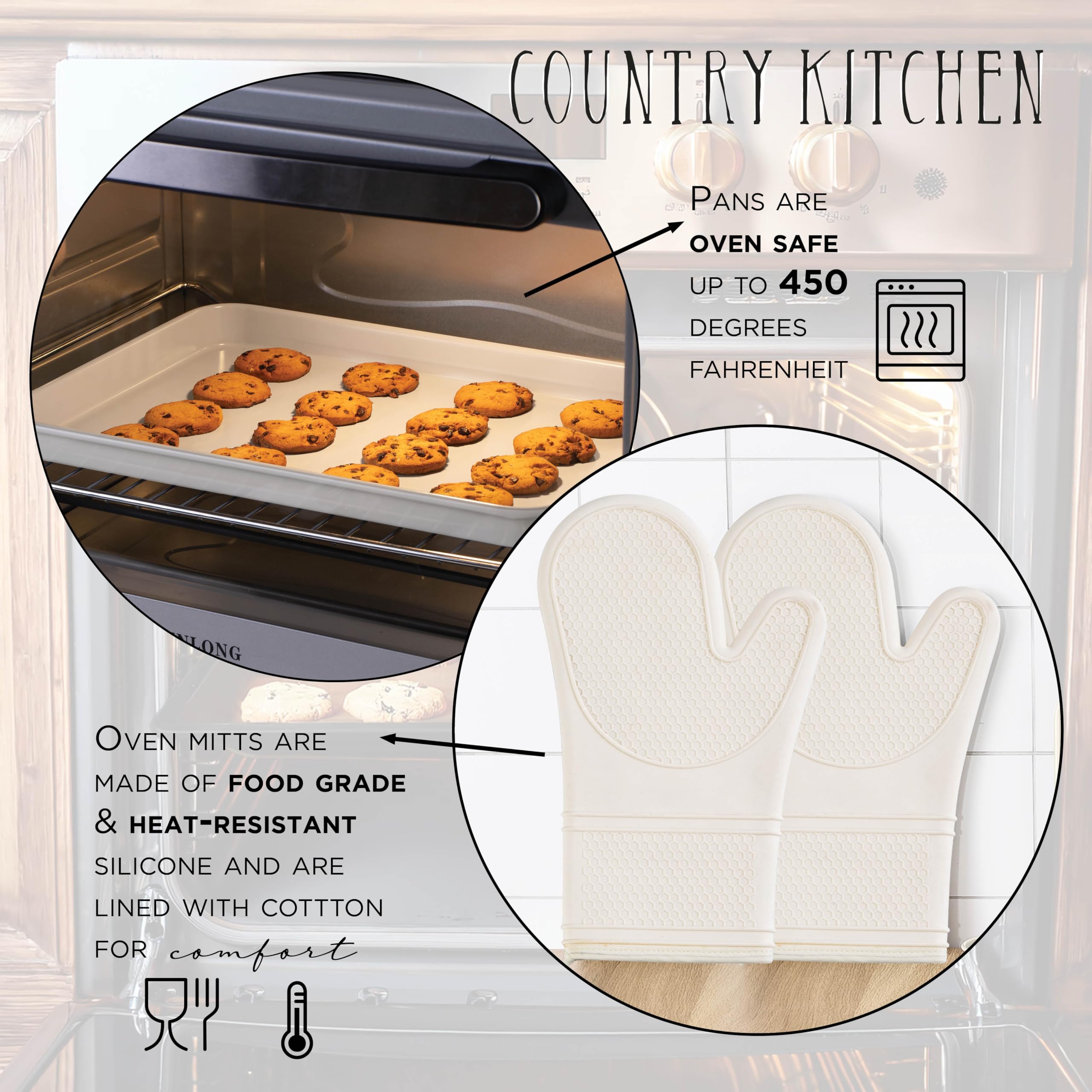 Nonstick Stackable Bakeware Set - 13-Piece Durable & Easy Release Country Kitchen Baking Set in Cream - Perfect for Cakes, Cookies, Pies & Family Gatherings