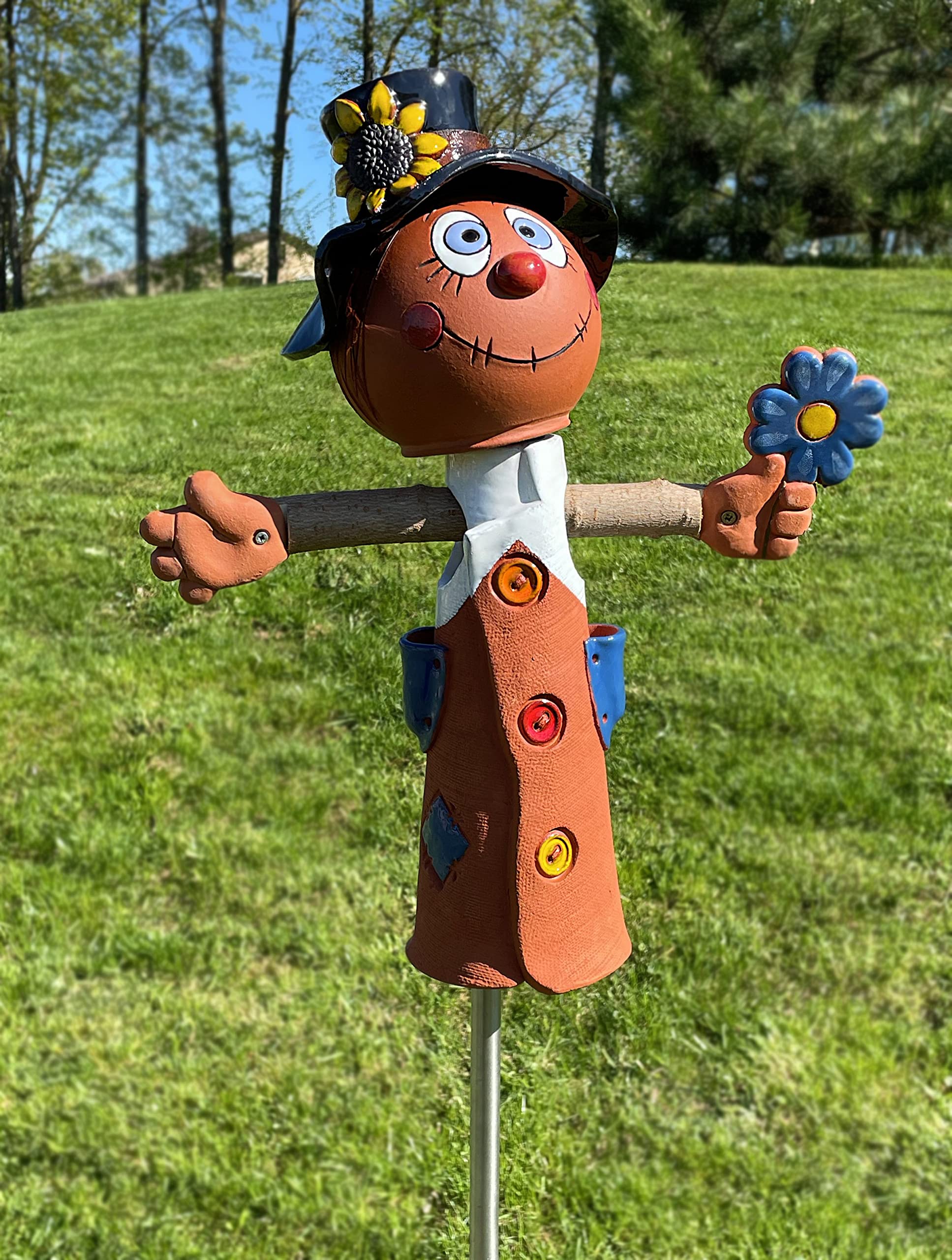 Handmade Frostproof Ceramic Scarecrow Lawn Stake - Unique Outdoor Garden Statue Decor for Women & Men - Perfect Gardening Gift for Yard, Patio, or Farmhouse Decor