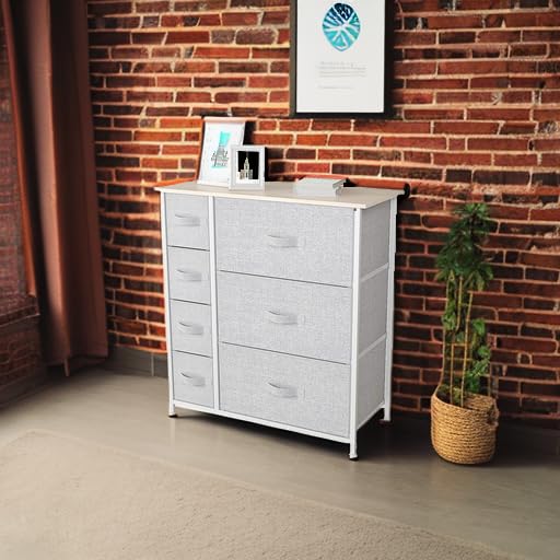 YITAHOME 7-Drawer Fabric Dresser - Sturdy Steel Frame & Wooden Top Storage Organizer for Bedroom, Living Room, Hallway - Easy Pull Fabric Bins for Clothes, Toys, Blankets Organization