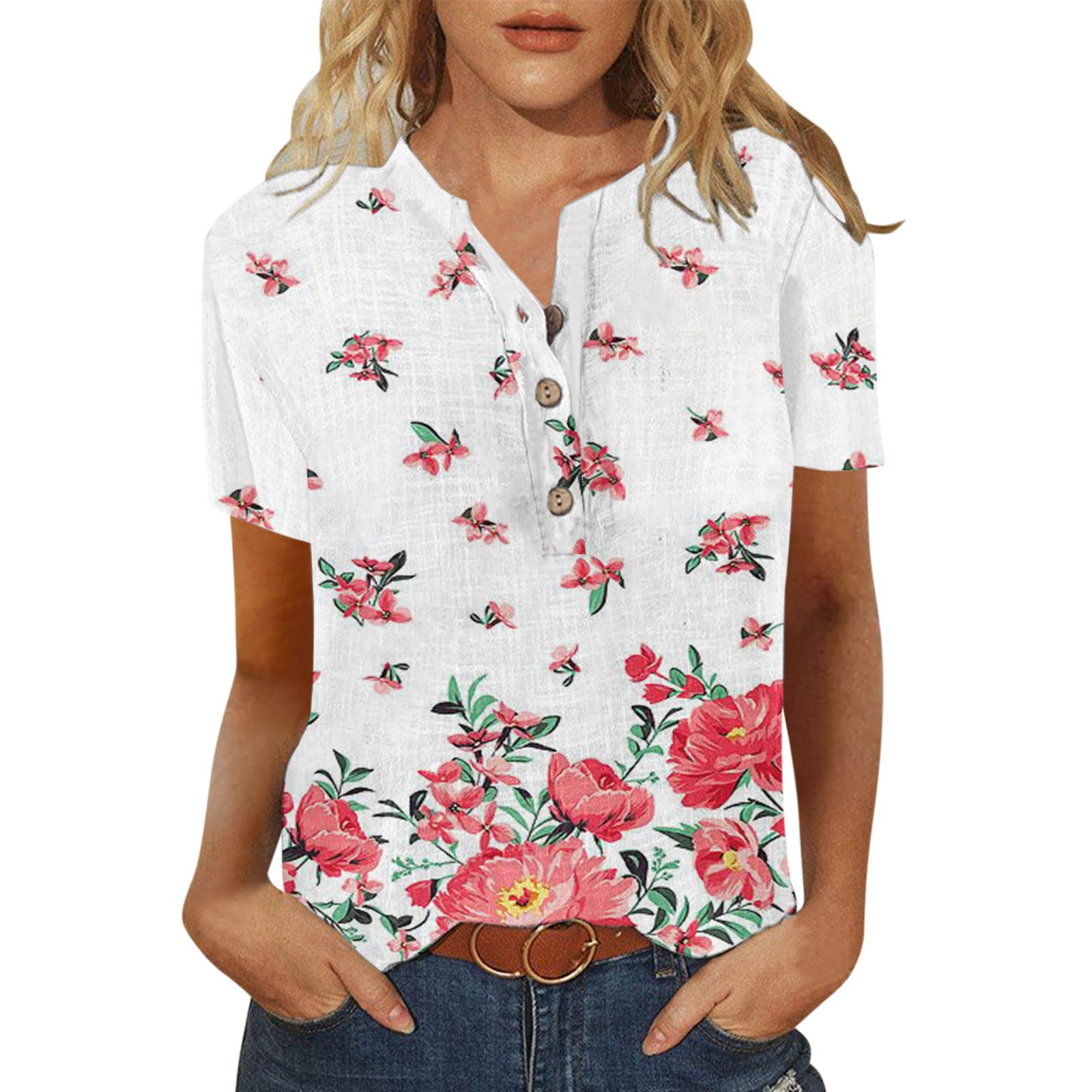 Floral V-Neck Tunic Blouse for Women - Summer Casual & Dressy Tops