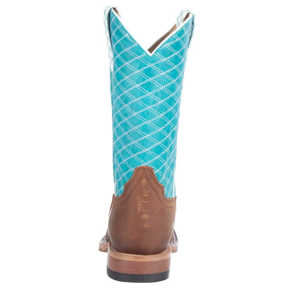 Macie Bean Girls Turquoise Cowboy Boots with Pecan Barking Iron Design - Perfect for Western Rodeo, Country Dance & Cowgirl Fashion