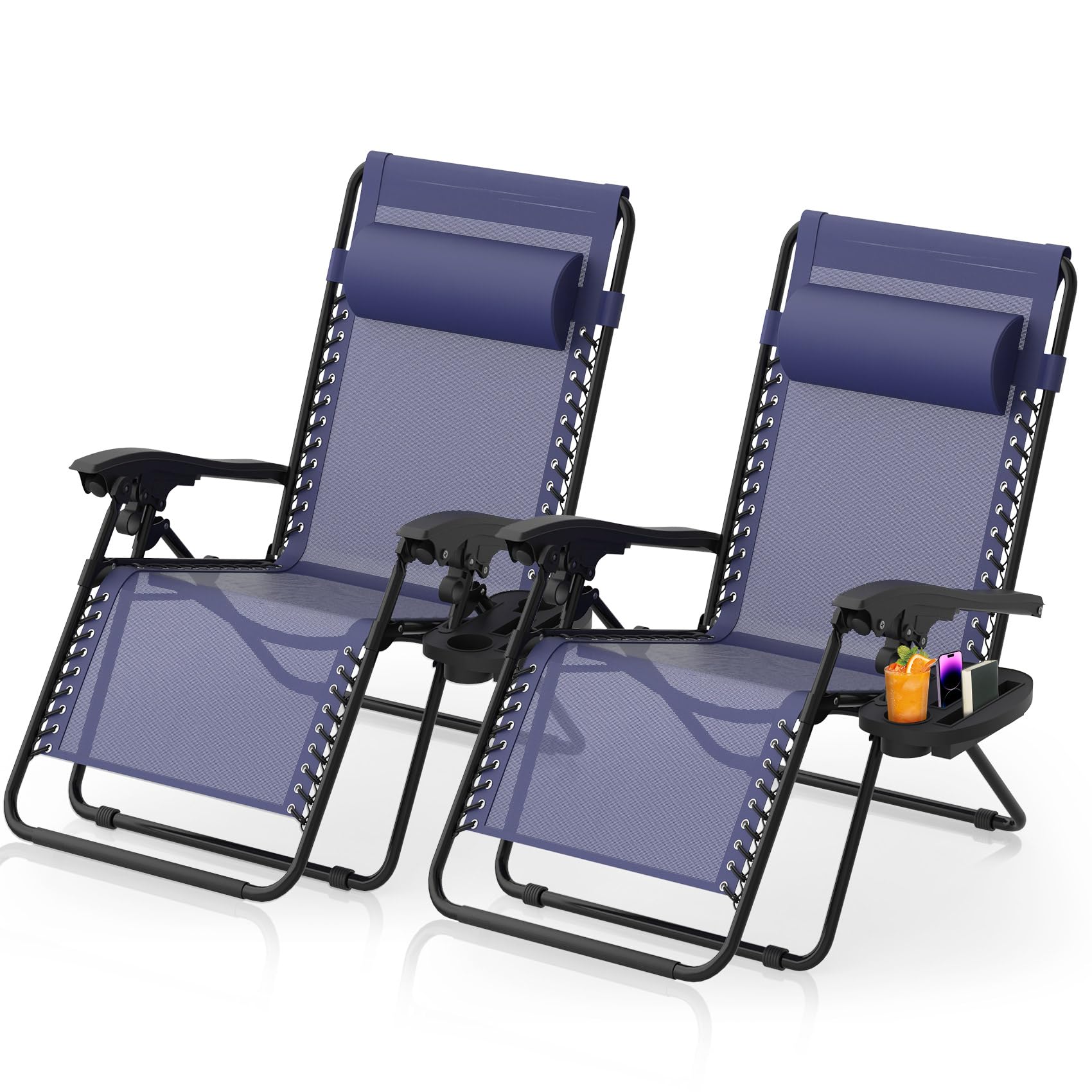 Suteck Zero Gravity Chairs Set of 2 - Heavy Duty Reclining Lounge Chairs with Upgraded Lock, Extra Large Cup Holder & Pillow - Foldable Patio Chairs for Indoor/Outdoor Use - Perfect for Backyard, Poolside, Beach, Camping (Blue)