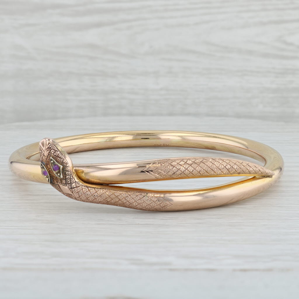 Antique Coiled Snake Arm Band Bracelet - 9k Yellow Gold Serpent Jewelry for Women - Vintage Boho Arm Cuff - Perfect for Festivals, Weddings & Special Occasions