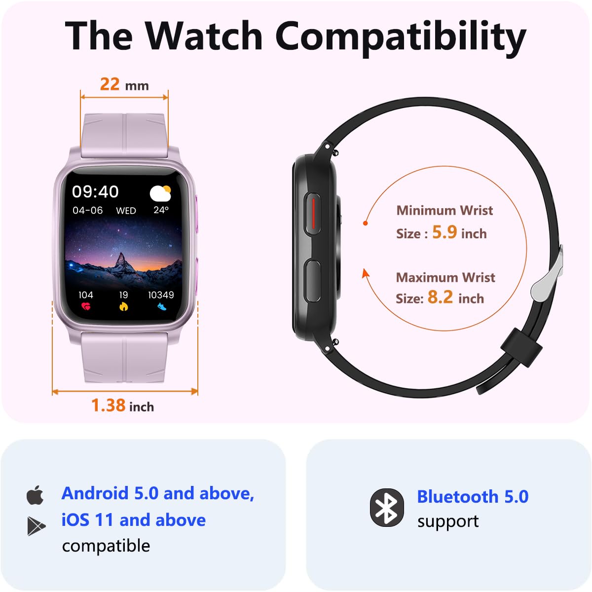 FITVII Smart Watch with Blood Pressure, Heart Rate & Blood Oxygen Monitor, Sleep & Fitness Tracker, IP68 Waterproof Activity Tracker for Women & Men - Compatible with Android iOS - Perfect for Running, Gym & Daily Health Monitoring