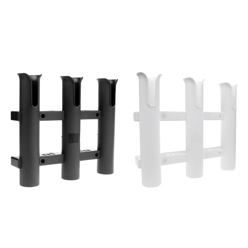 3-Tube Fishing Rod Holder Rack with Screws - Boat, Deep Sea & Trolling Rod Storage Organizer (White) | Perfect for Marine, Kayak & Garage Fishing Gear Organization