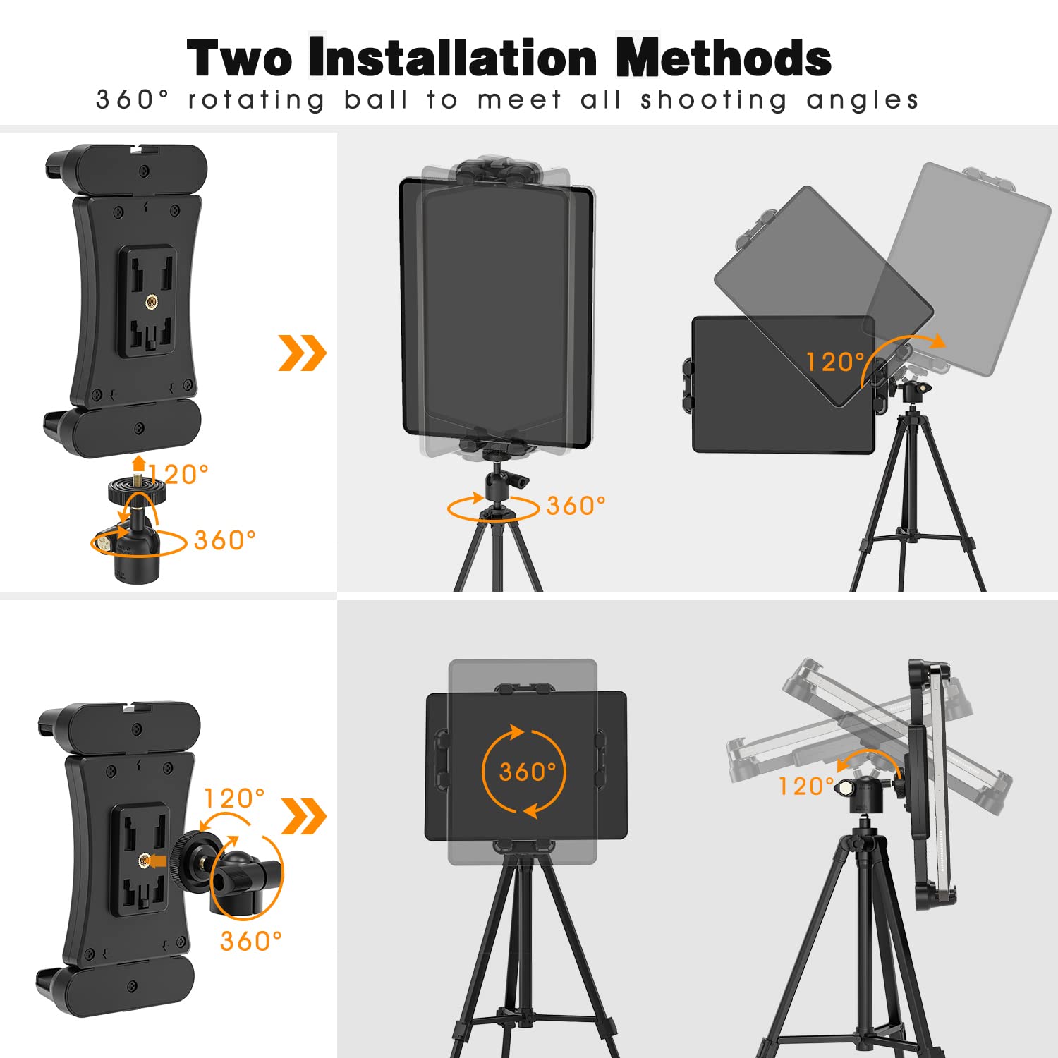 Cenawin Tablet Tripod Stand with Ball Head, Universal Tablet Holder for Selfie Stick, Monopod, Camera - Compatible with iPad Pro, iPad Air, iPad Mini & 4.7