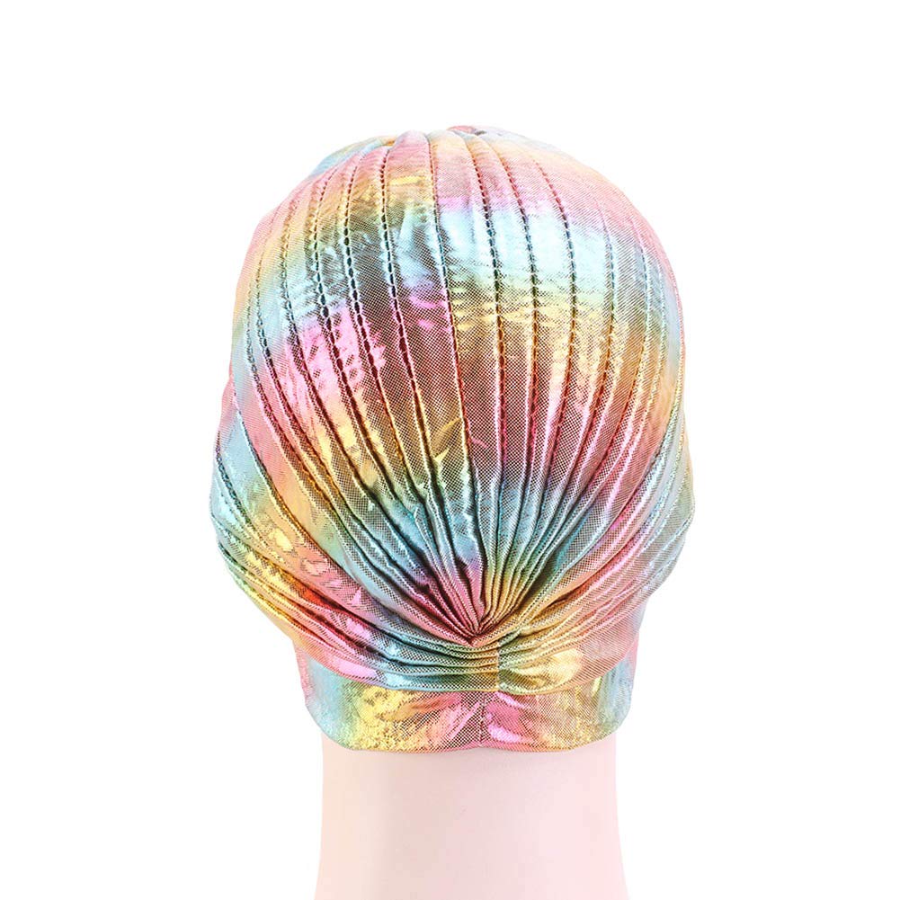 Glitter Laser Flower Turban - Colorful Stretchy Beanie Cap & Hair Wrap for Women | Perfect for Yoga, Beach, and Casual Wear