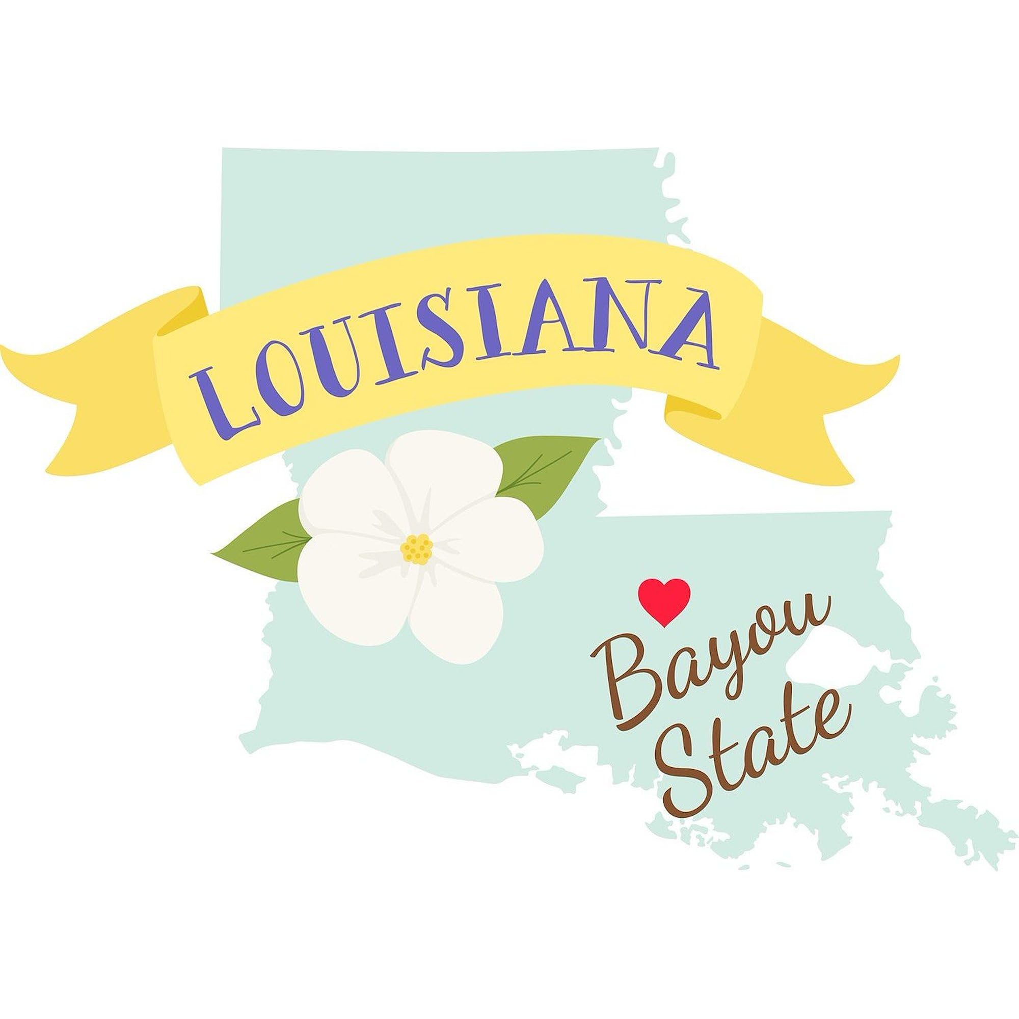 Louisiana Bayou State Outline Magnolia Flower Rectangle Refrigerator Magnet 3