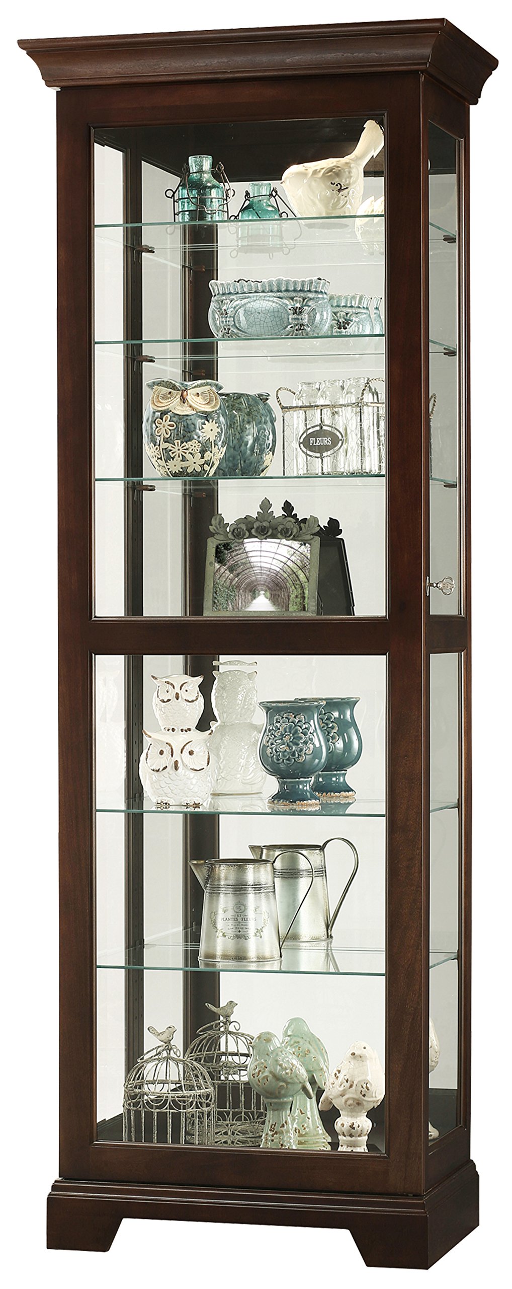 Howard Miller Duflo Curio Cabinet 547-199 - Espresso Finish Wood Display Case with 6 Shelves & 7-Level Display, Locking Glass Door & Halogen Lighting - Perfect for Showcasing Collectibles, China, or Home Decor in Living Room & Dining Room