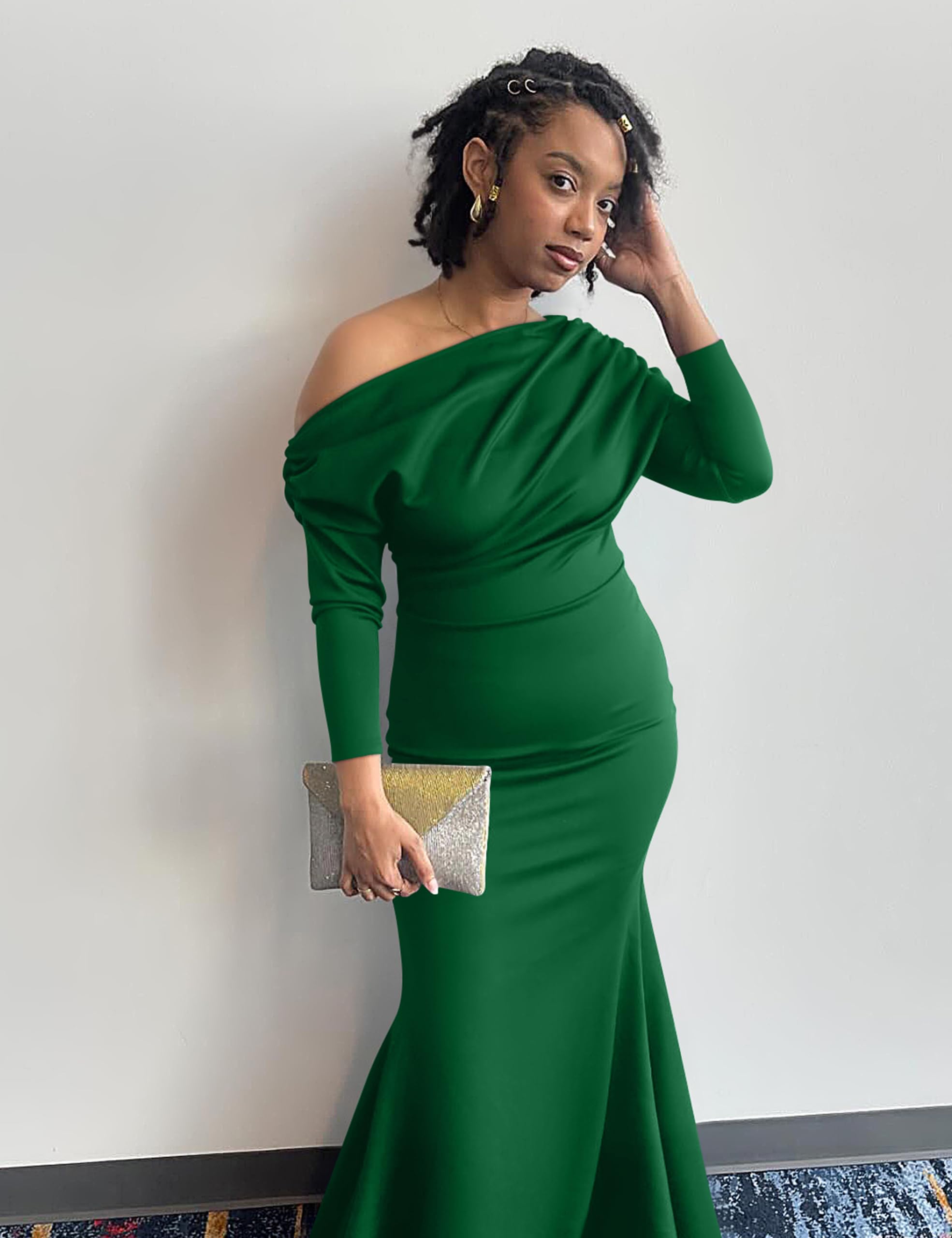 YMDUCH Women's Sexy Elegant Long Sleeve Off Shoulder Bodycon Evening Dress - Perfect for Cocktail Parties, Prom, Wedding Guest & Formal Occasions