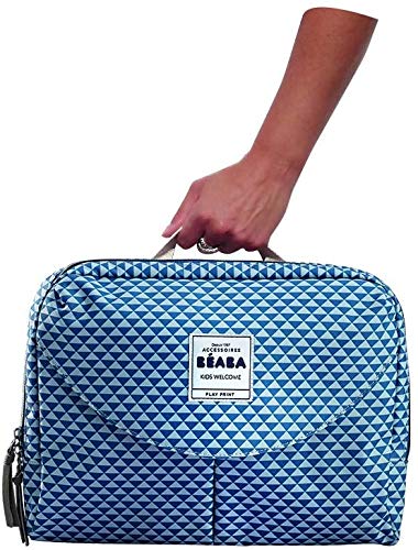 Béaba Genève II Baby Diaper Bag for Newborns & Toddlers - Large Capacity Waterproof Changing Bag with Insulated Lunch Pouch, Stroller Attachment & Changing Mat - Perfect for Travel, Daycare & Outings - Blue Floral Print