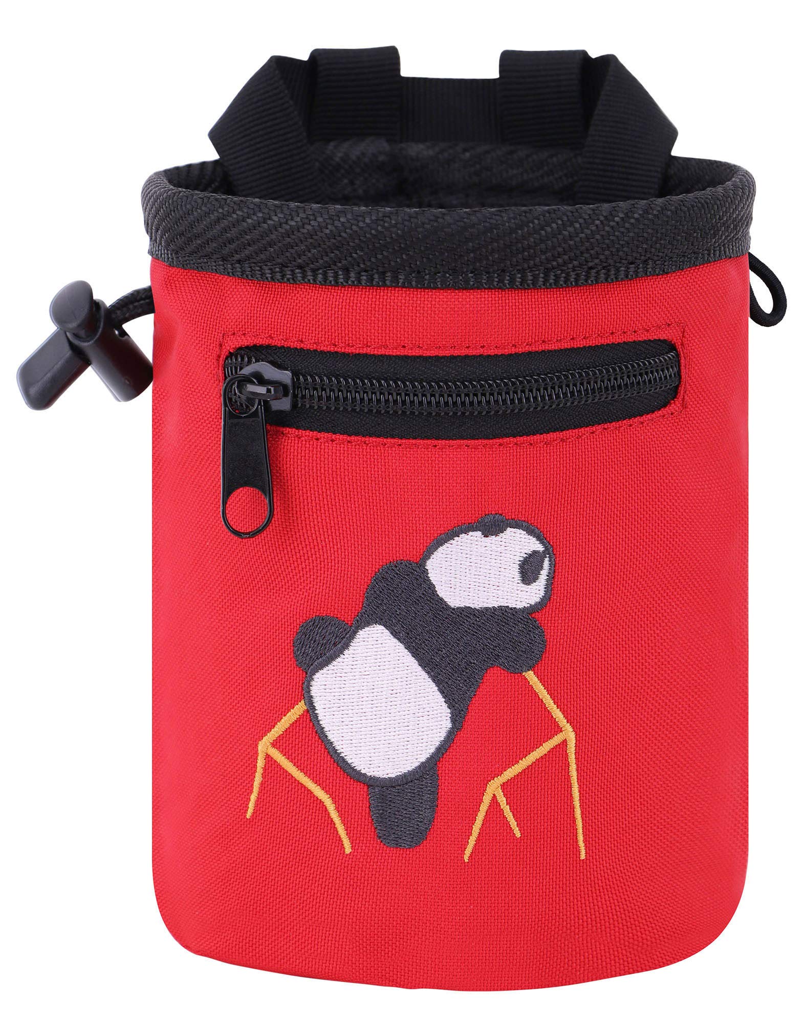 AMC Rock Climbing Chalk Bag with Panda Embroidery & Zipper Pocket - Perfect for Bouldering, Gym Training & Outdoor Climbing Adventures