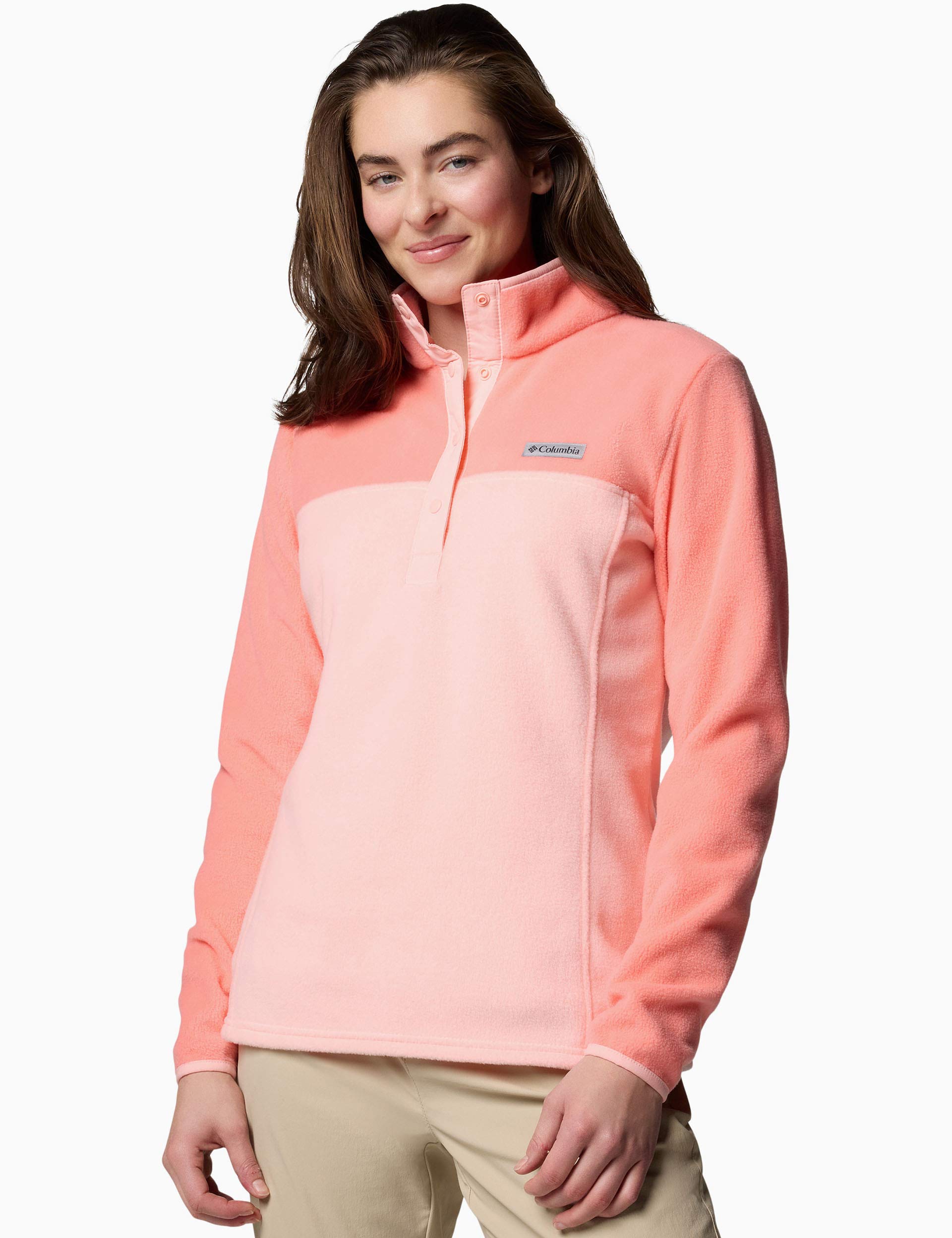Benton Springs Half Snap Pullover Fleece Jacket - Pink Sand & Alpenglow Color - Cozy Outdoor Wear for Hiking, Camping & Casual Winter Fashion