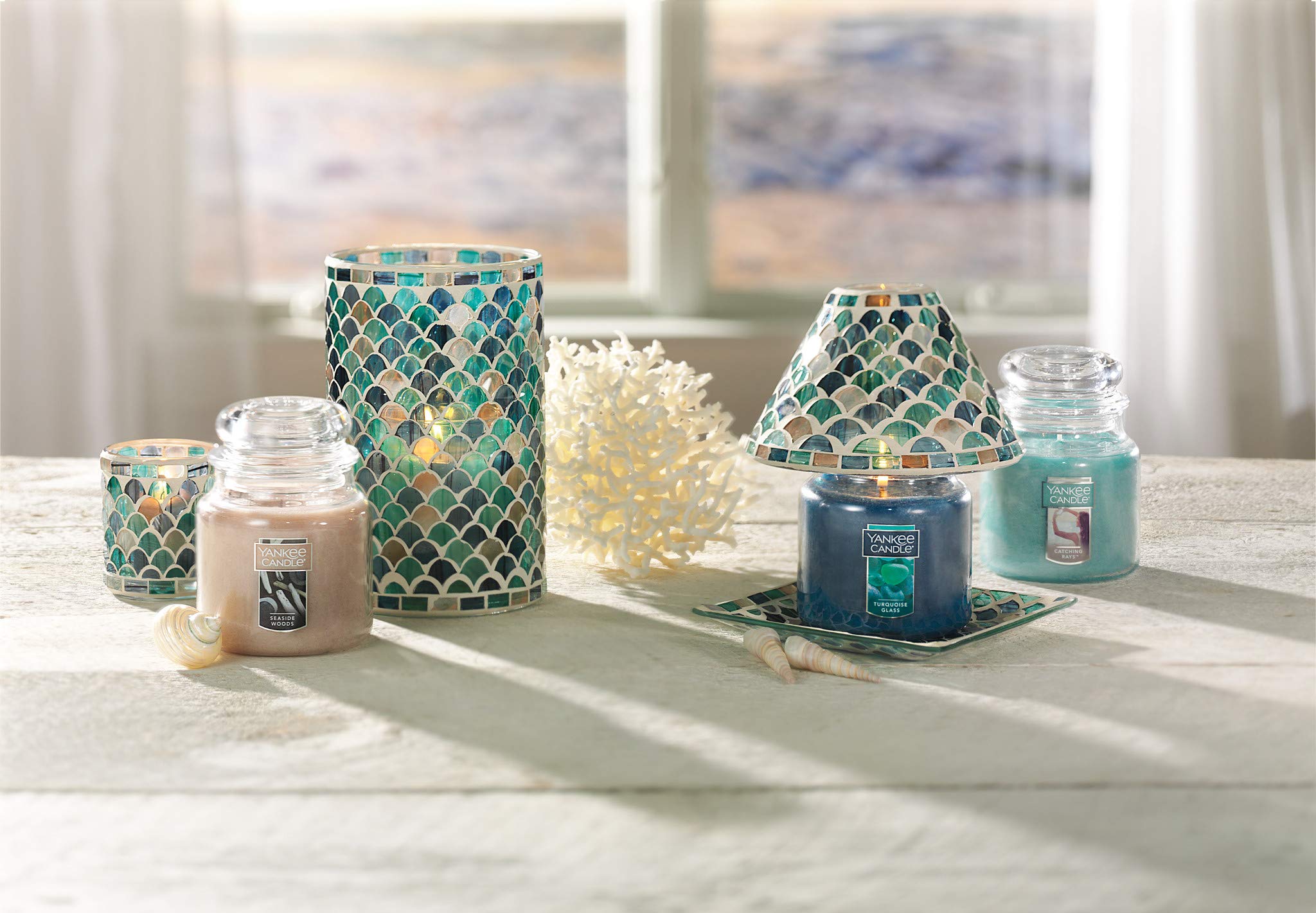 Yankee Candle Fresh Ocean Mosaic Votive Candle Holder - Decorative Glass Candle Jar for Home Decor, Bathroom & Relaxation