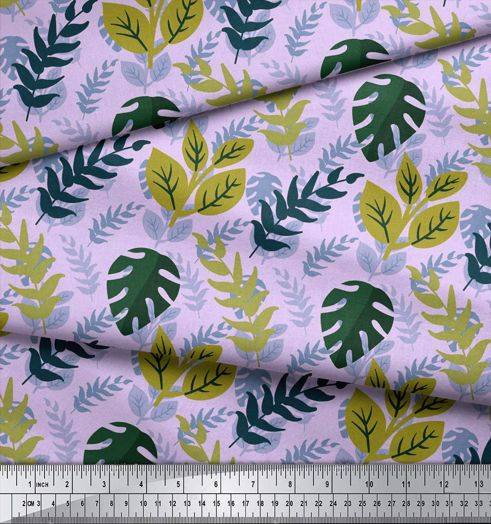 Soimoi Moss Georgette Purple Fabric by The Yard - 42 Inch Wide Printed Fabric with Pecan & Monstera Leaves Design - Autumnal Tropical Fusion Material for Dresses, Scarves, Home Decor and DIY Fashion Projects