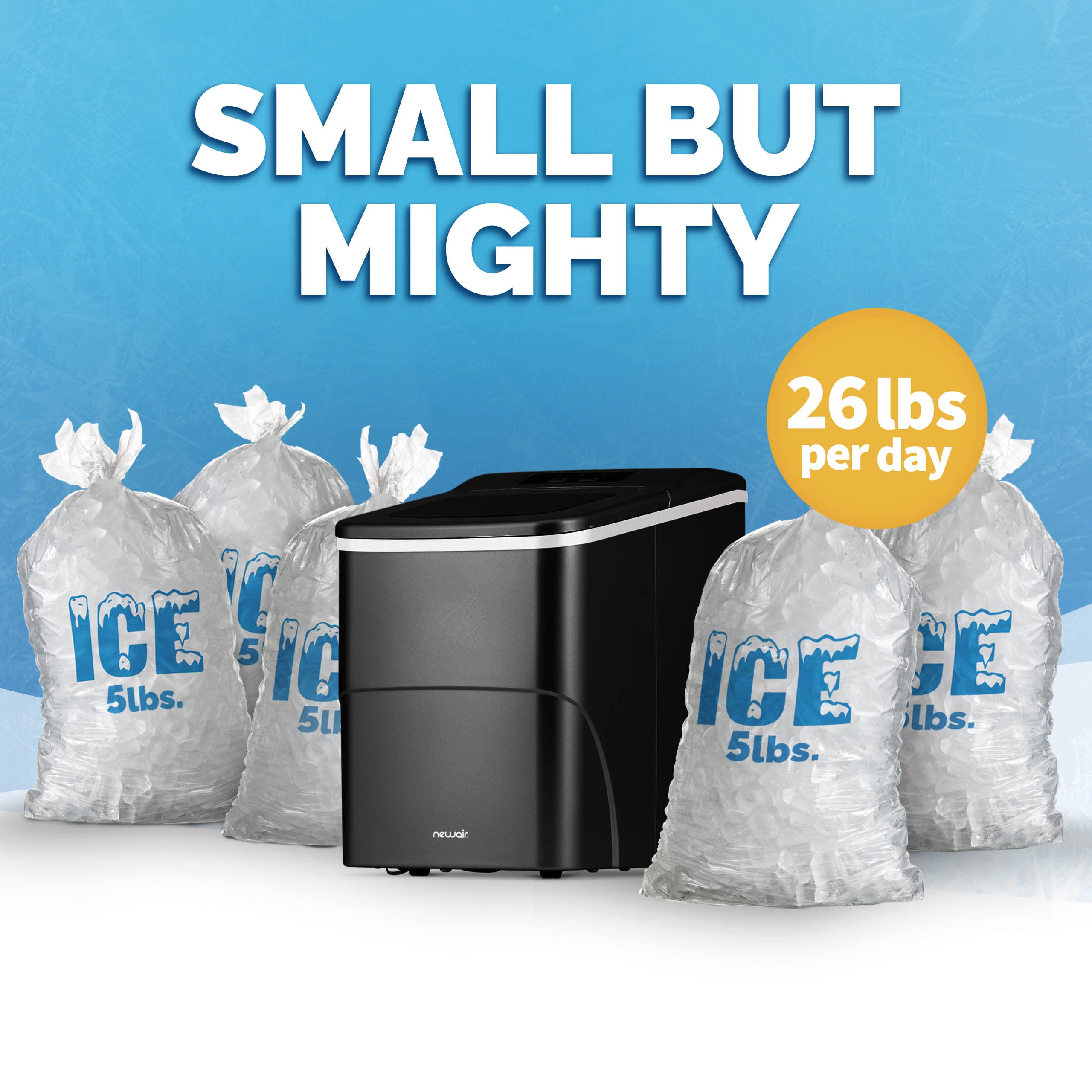 Newair 26 lbs. Countertop Bullet Ice Maker - Portable Ice Machine in Matte Black with Intuitive Controls | Large & Small Ice Size Options | Easy to Clean BPA-Free Parts | Perfect for Cocktails, Whiskey, Soda & Beverages | Ideal for Home Bars, Parties & Office Use