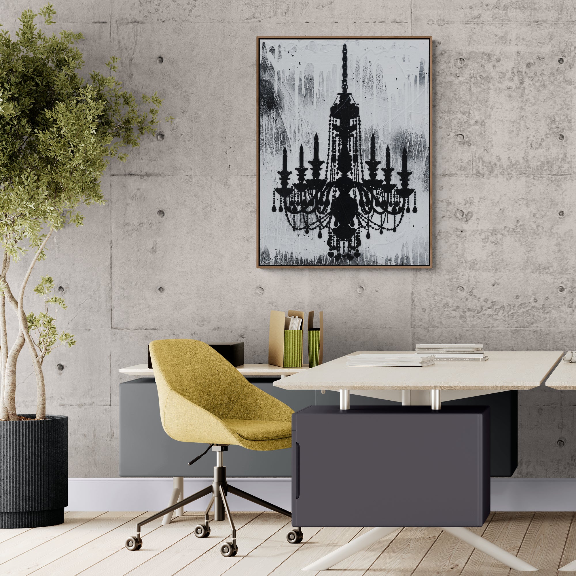 Blaq Glass 75cm x 100cm Modern Chandelier Textured Urban Pop Art Wall Painting - Perfect for Living Room, Bedroom & Office Decor