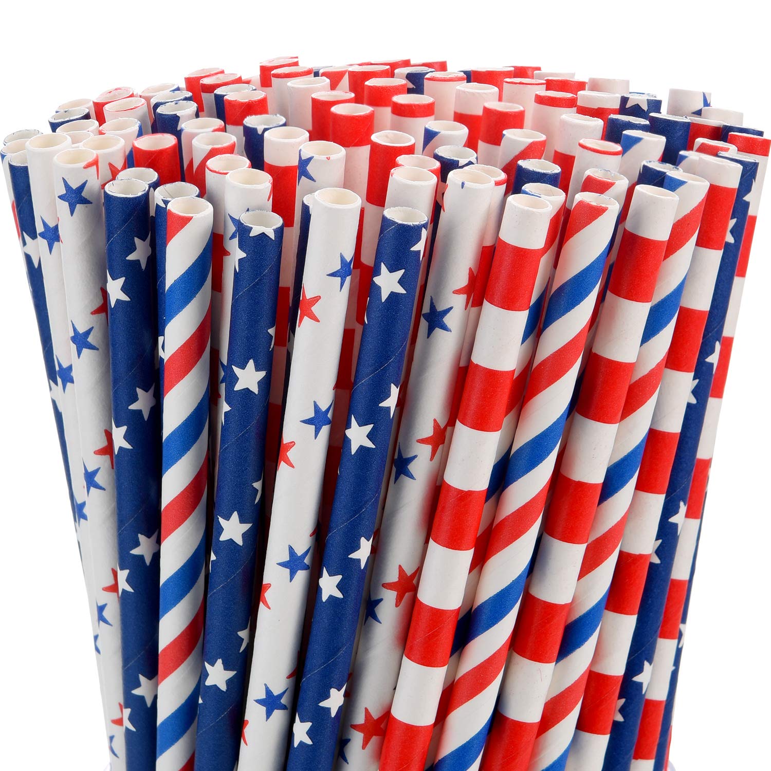 200 Pieces Patriotic American Flag Paper Straws - Red, White & Blue Paper Drinking Straws for July 4th, Memorial Day, Independence Day Celebrations - Perfect for BBQs, Picnics, and Party Decorations