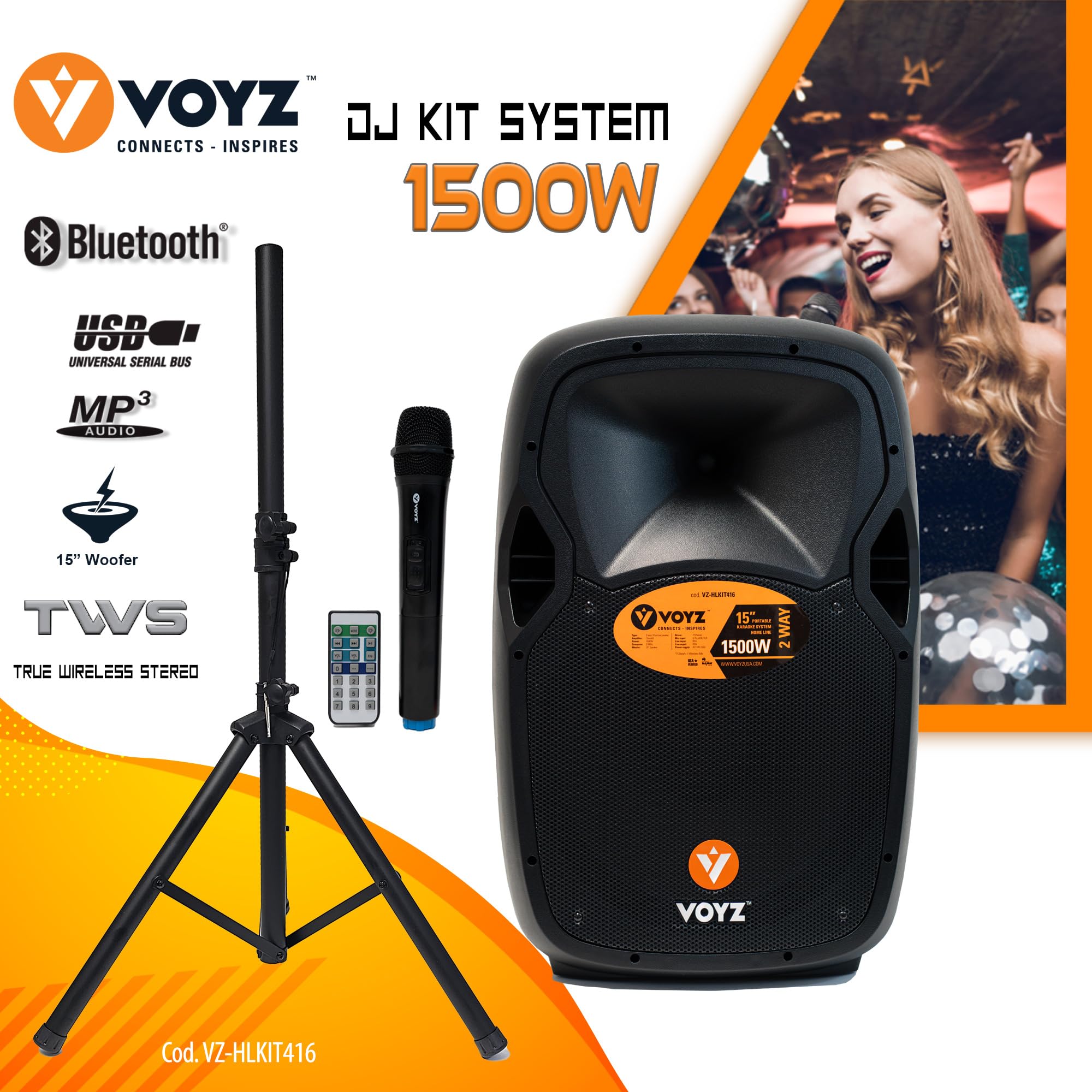VOYZ 1500W Bluetooth Speaker with 15