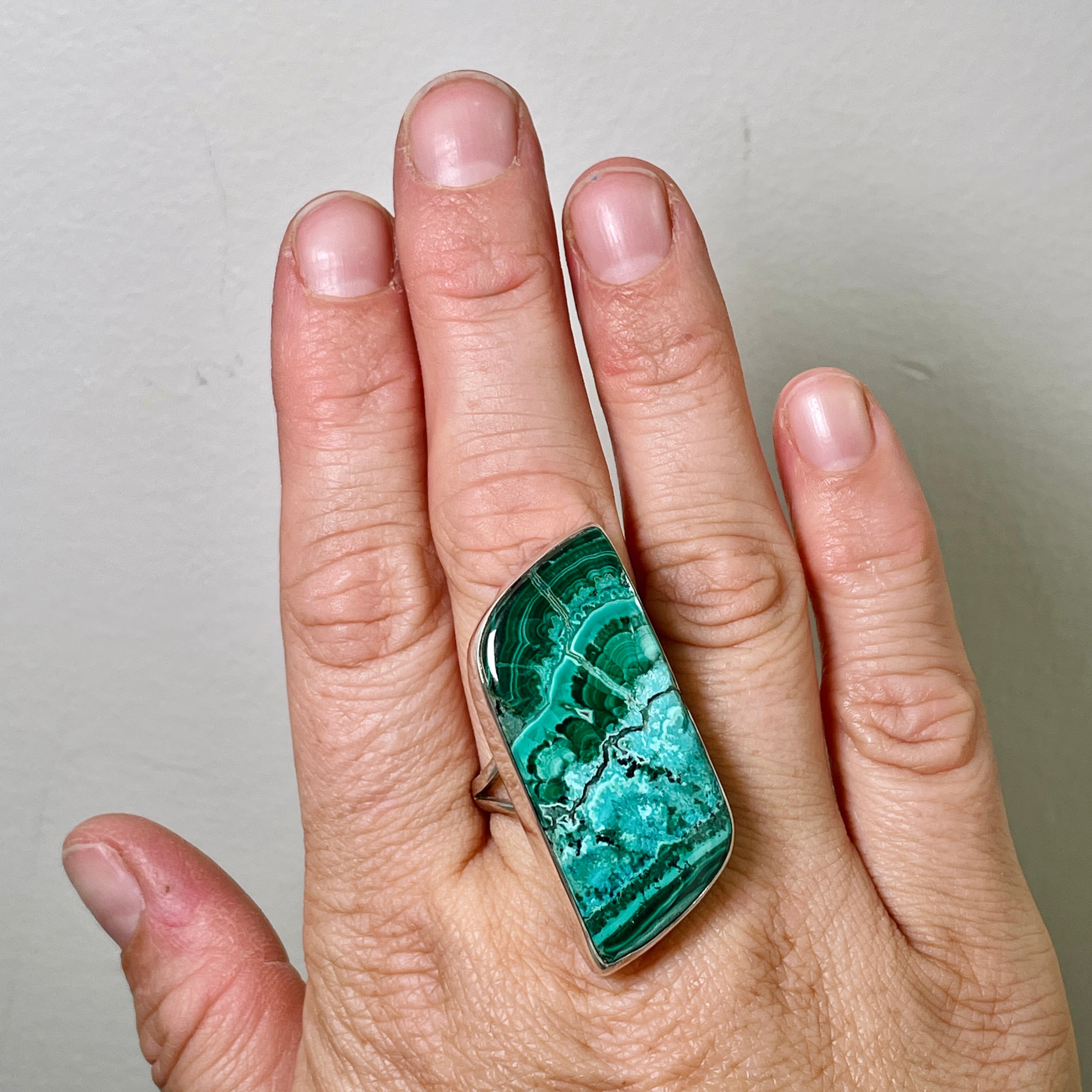 Natural Malachite Freeform Cabochon Ring - Size 11 (KRGJ483) | Handmade Boho Jewelry for Women | Perfect for Earthy Fashion & Spiritual Healing