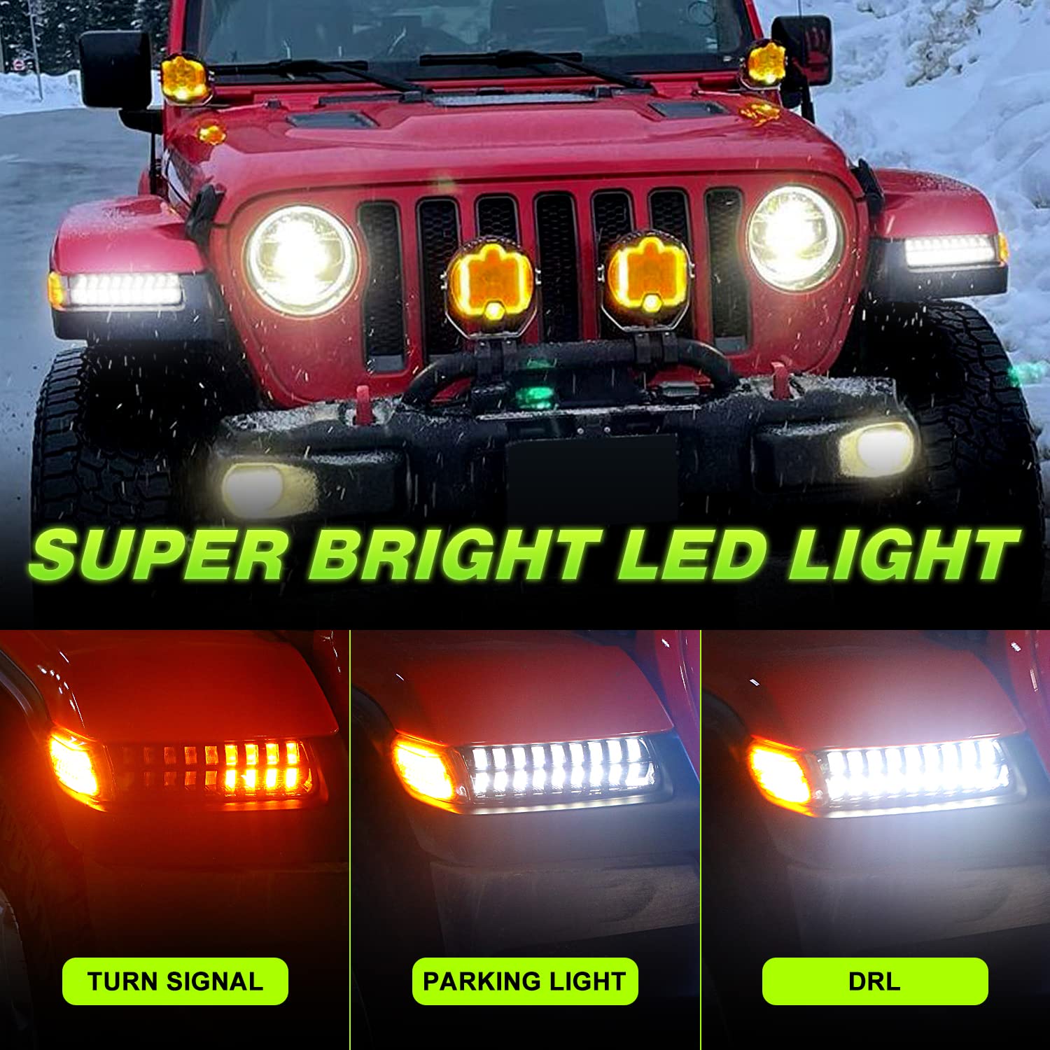 Upgraded LED Smoke Turn Signal Lights with DRL & Side Markers for Jeep Wrangler JL (2018-2023) - Compatible with Sahara, Rubicon & High Altitude Models | Enhanced Visibility & Style for Off-Road Adventures