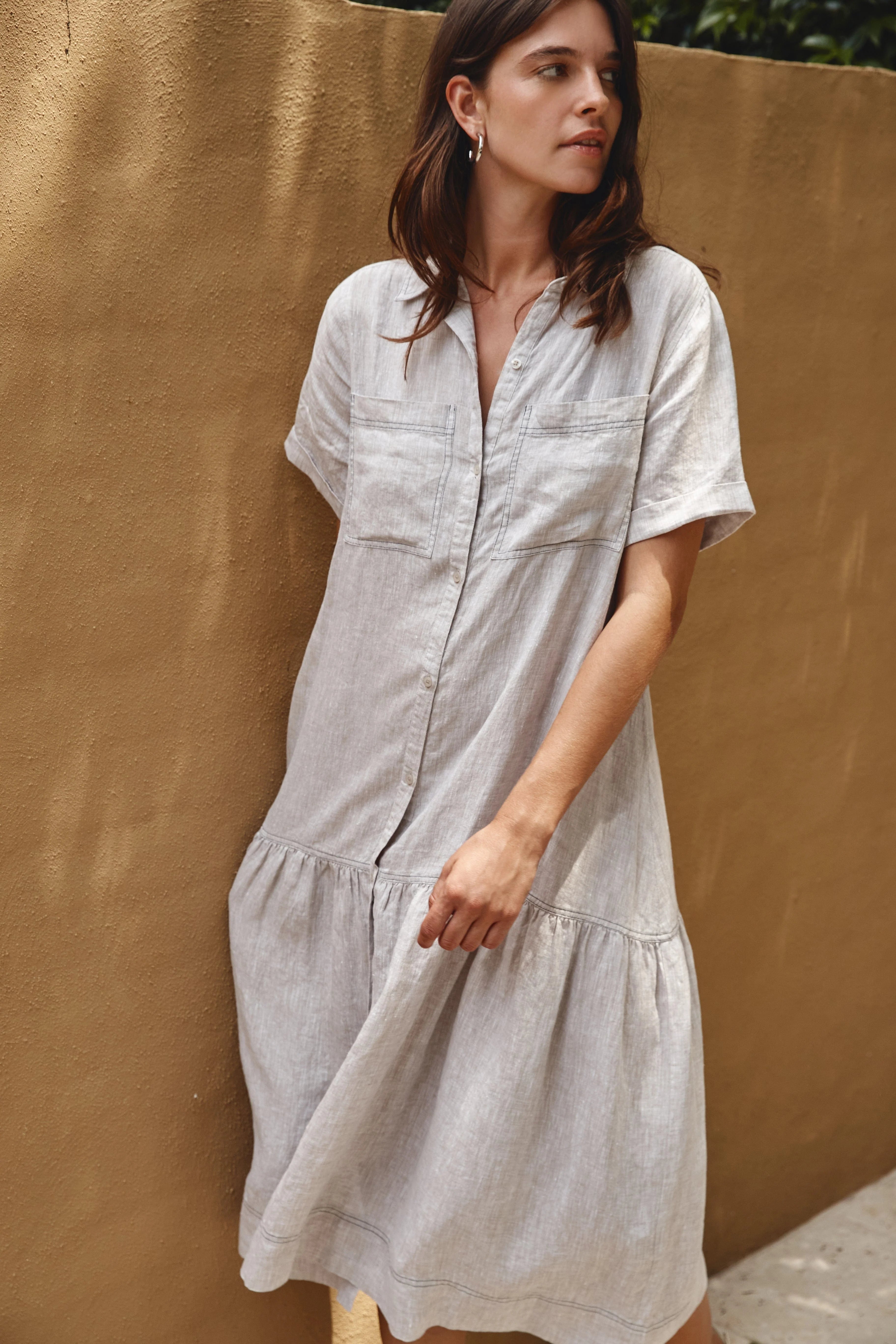 DORA Linen Dress for Women - String & Navy Blue - Summer Casual Dress for Beach, Travel, and Everyday Wear
