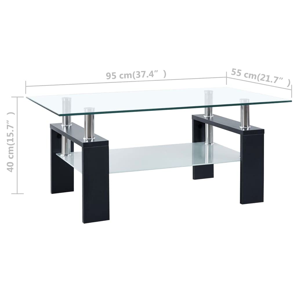 Modern Coffee Table with Storage - 2-Tier Tempered Glass Center Table for Living Room (37.4