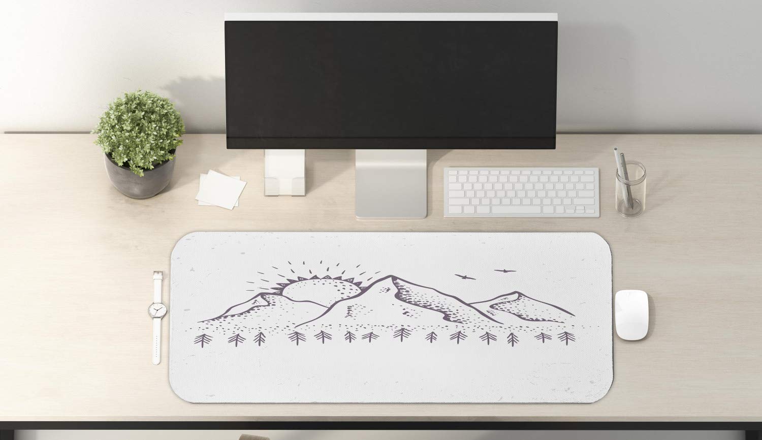 Ambesonne Sunset Mountain Computer Mouse Pad - Non-Slip Rubber Gaming Mousepad (31