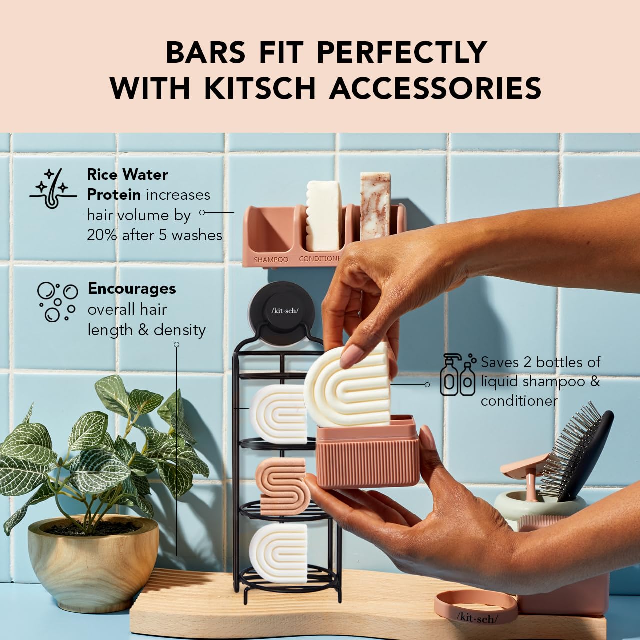 Kitsch Tea Tree & Mint Shampoo Bar & Rice Shampoo Conditioner Bar Set - Natural Hair Care for Dandruff & Scalp Health - Perfect for Travel, Camping & Eco-Friendly Bathroom