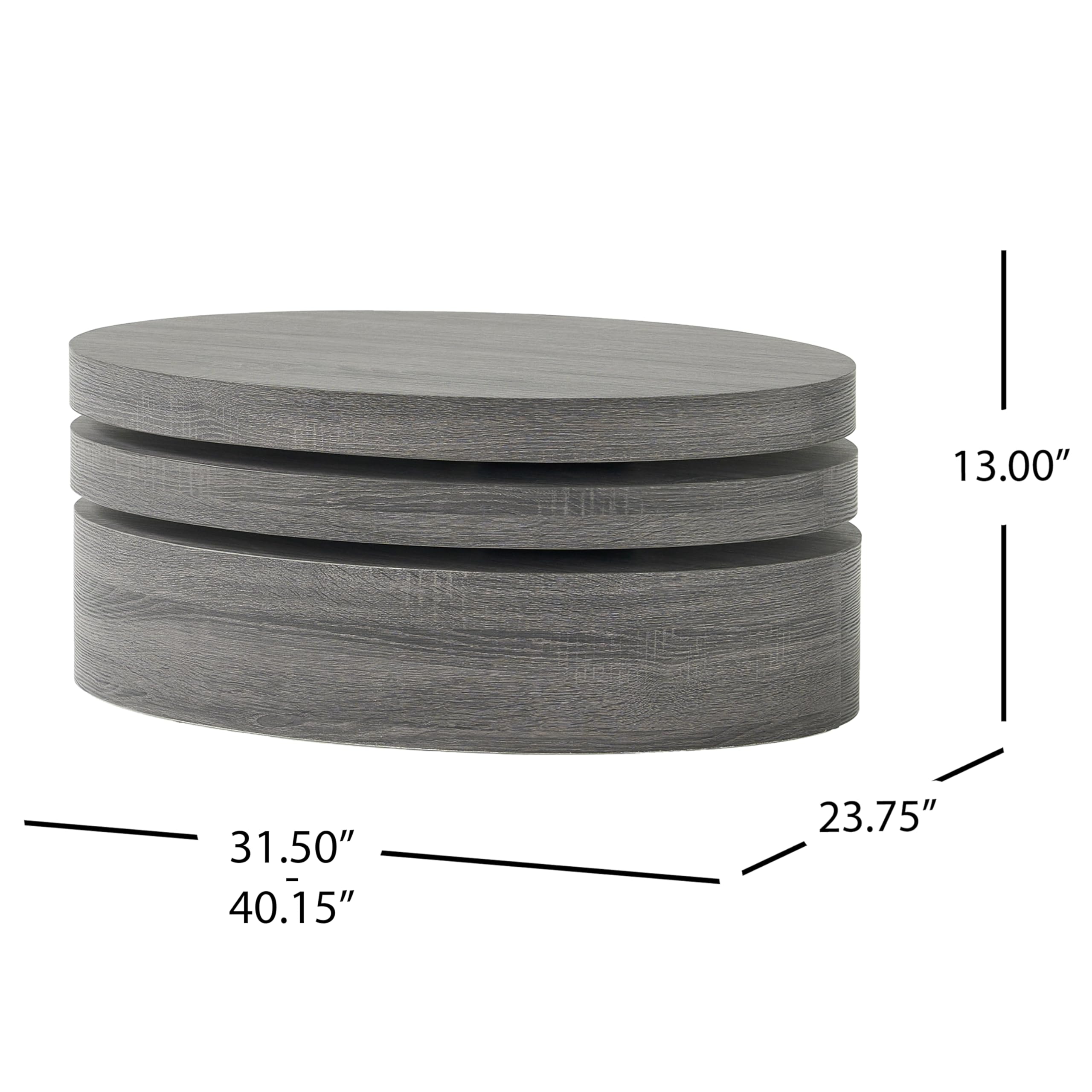 Christopher Knight Home CKH Small Oval Modern Rotating Coffee Table in Black - Perfect for Living Room, Office & Small Spaces