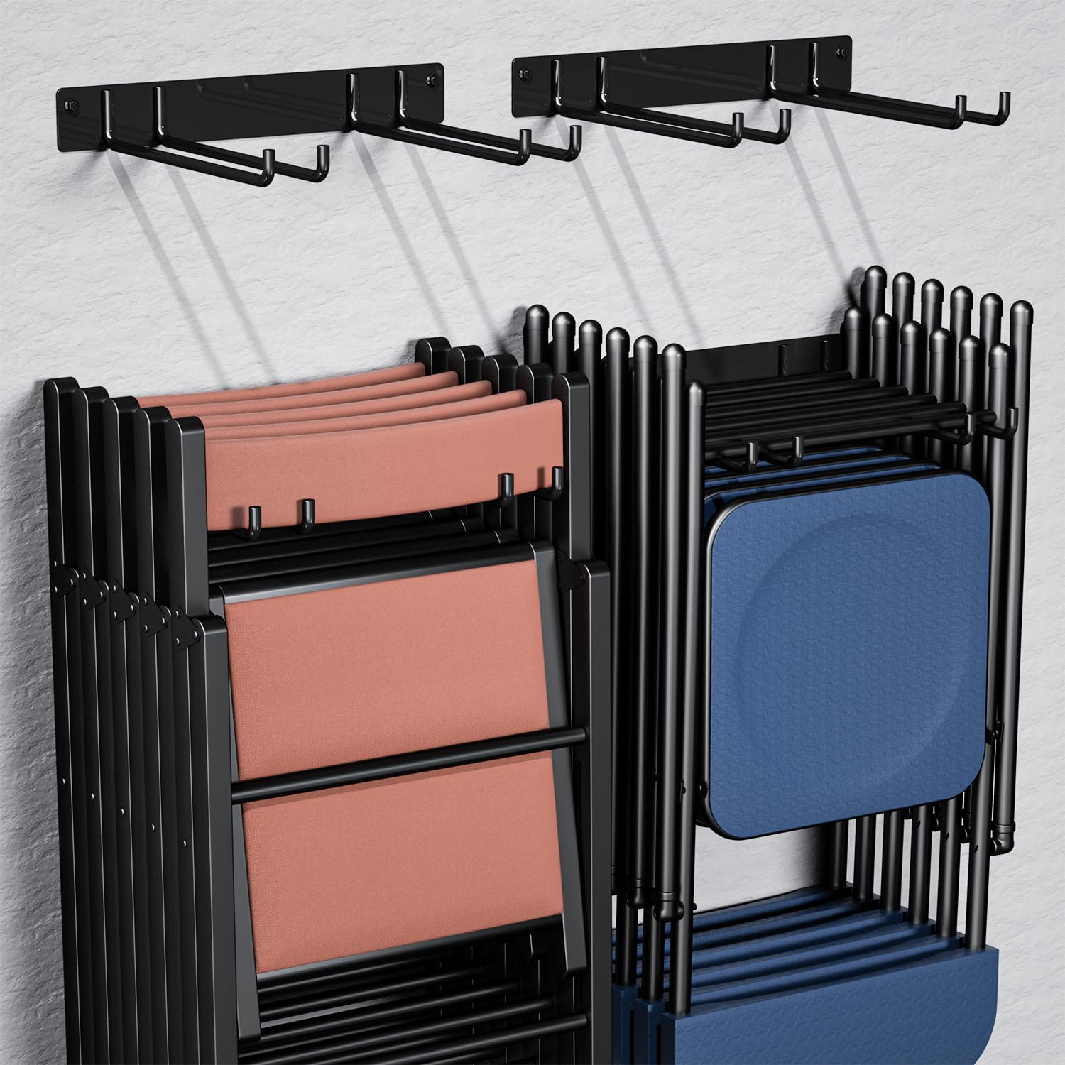 YYR Heavy Duty Folding Chair Storage Rack - 2 Pack Wall Mount Organizer for Garage, Garden, Lawn & Beach - Solid Metal Hooks Holds 240 lbs - Perfect for Camping Gear, Yard Chairs & Outdoor Equipment Storage