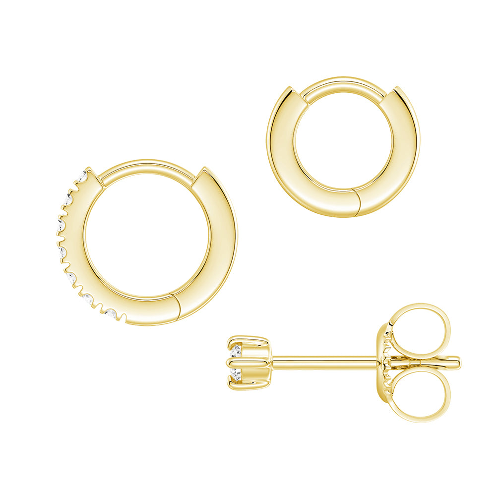 Lab Diamond Stud and Hoop Earrings Set - 3 Piece Stackable Jewelry for Women | Perfect for Weddings, Parties & Everyday Elegance