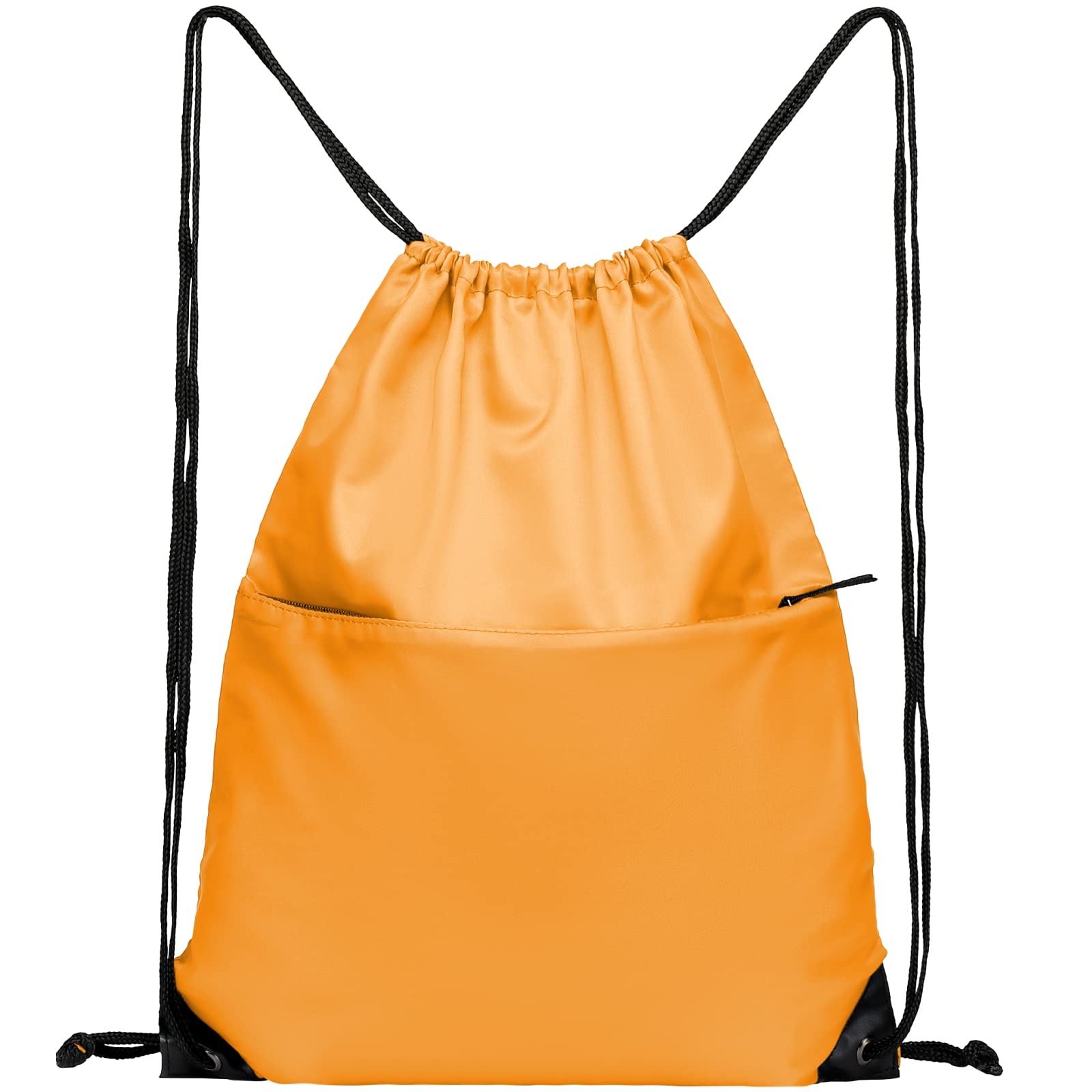 **Foldable 210D Nylon Drawstring Backpack with Zipper Side Pocket - Lightweight Sports Gym Sack for Men & Women (Orange) - Perfect for Workouts, Travel & Outdoor Activities**