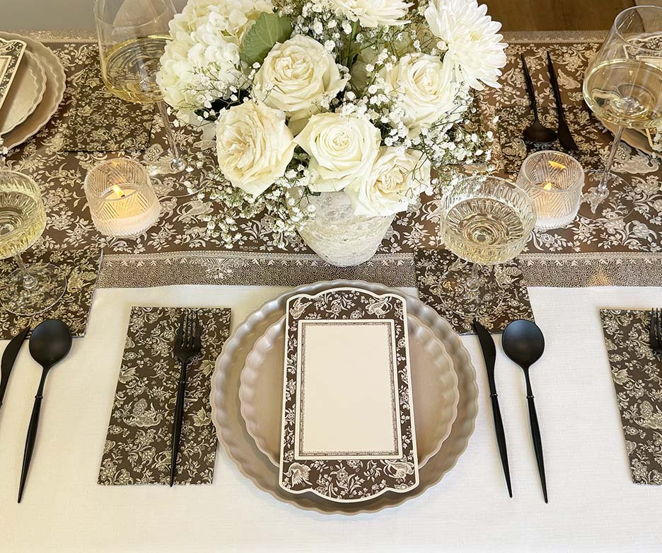 Elegant Royal Peacock Table Setting - Brown Dinnerware Set for Formal Dining, Wedding, and Special Occasions