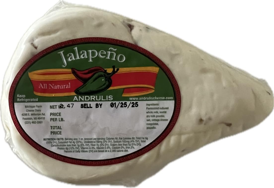 Andrulis Farmers Cheese with Jalapeno - Spicy & Creamy Artisan Cheese for Sandwiches, Nachos & Charcuterie Boards