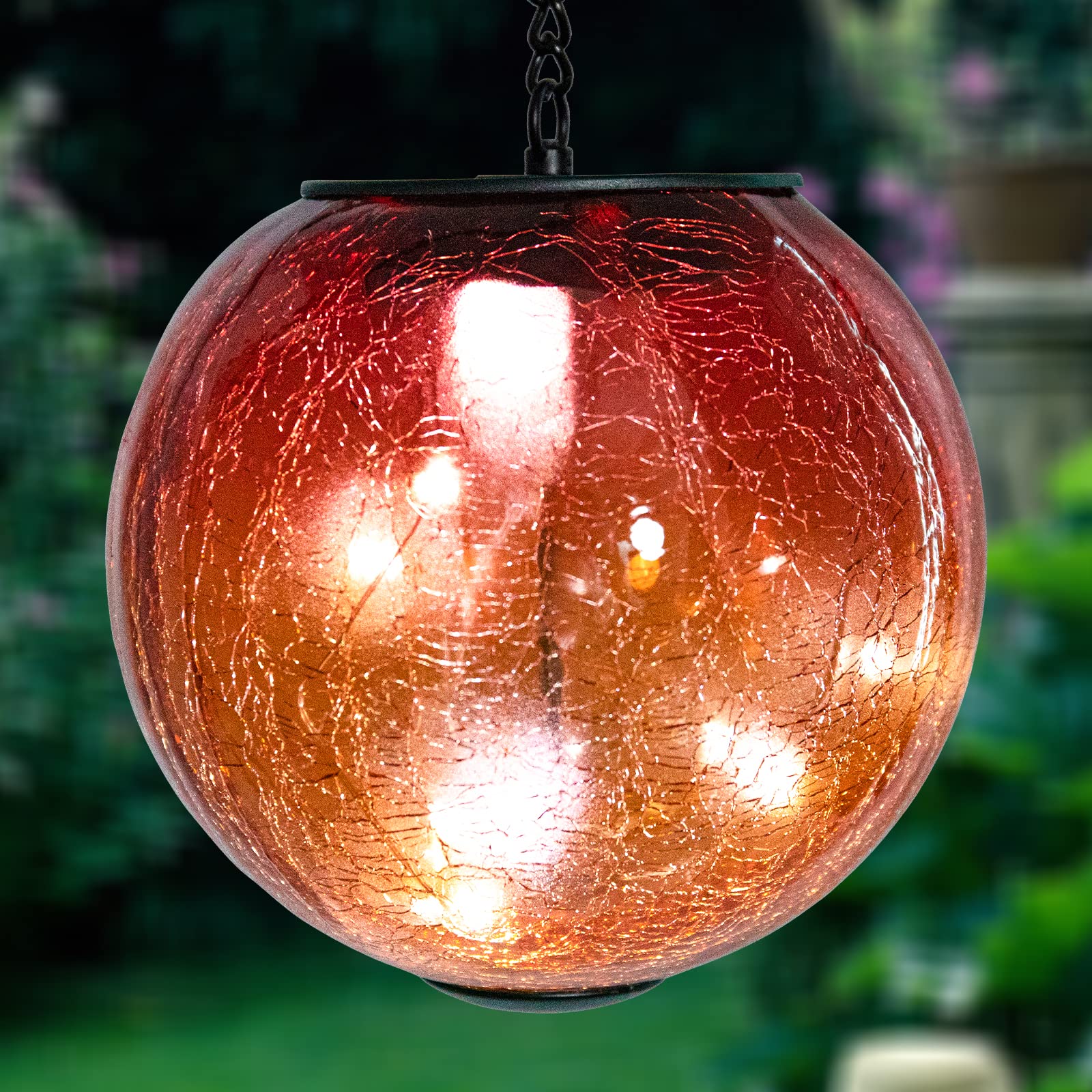 Outdoor Solar Lanterns - Waterproof Hanging Cracked Glass Ball Lights with LED, Solar Powered for Porch, Patio, Garden Decor | Perfect for Outdoor Parties, Weddings & Pathway Lighting (Orange)