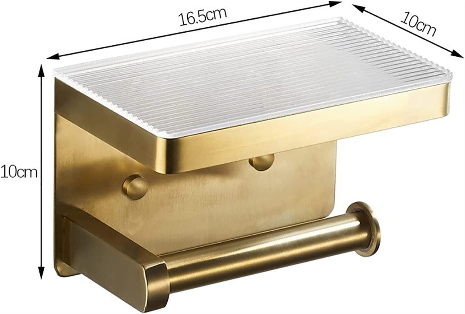 Stainless Steel & Acrylic Wall Mount Toilet Paper Holder with Shelf - Brushed Gold Bathroom Tissue Roll Holder & Towel Rack for Hotel, Kitchen & Home Use - Perfect for Bathroom Organization & Space Saving Storage