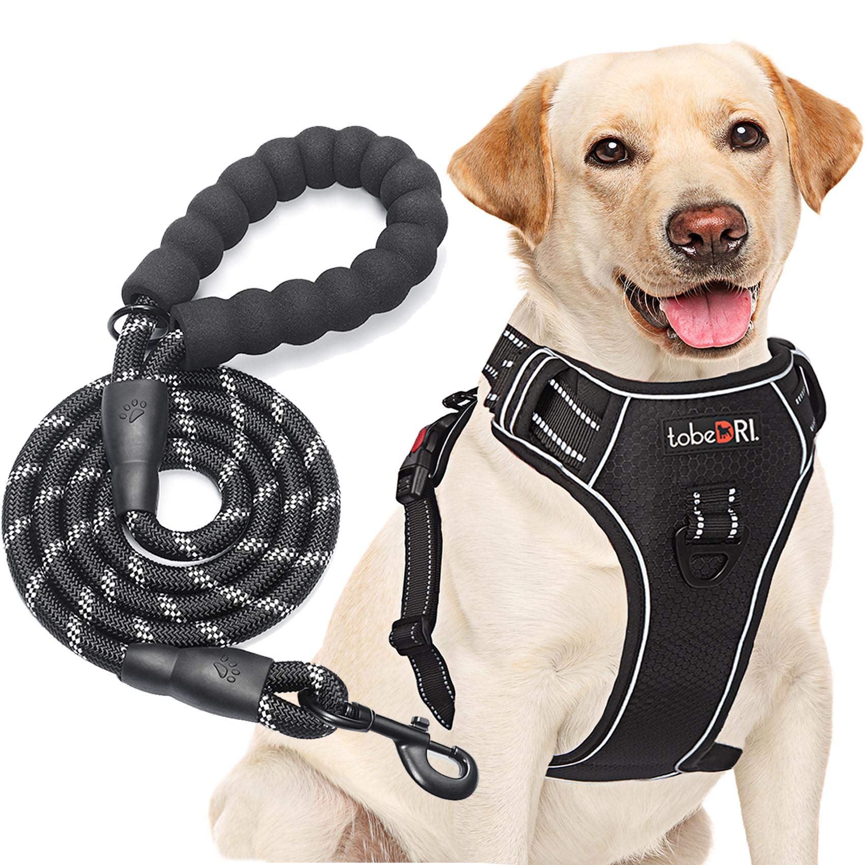 No Pull Dog Harness Adjustable Reflective Oxford - Easy Control Medium Large Dog Vest with Heavy Duty 5ft Leash (M: Neck 14.5